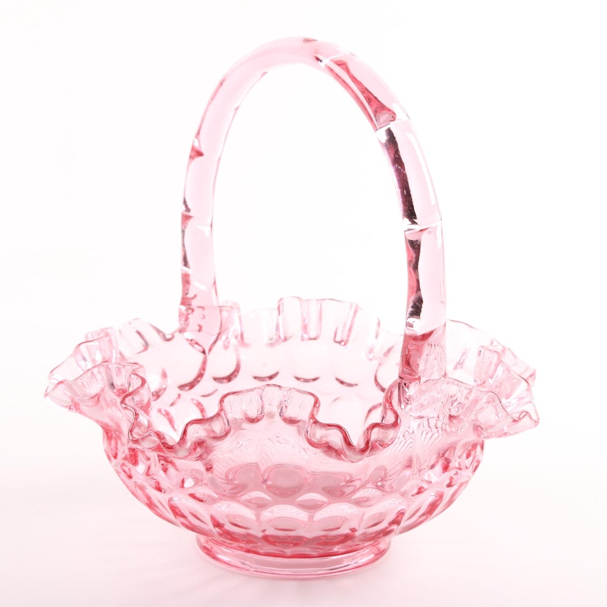 Fenton "Thumbprint Colonial Pink" Glass Basket