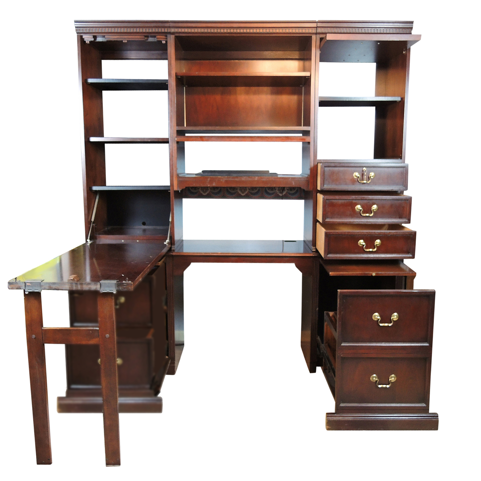 Hekman Executive Office Wall Unit with Fold Down Desk