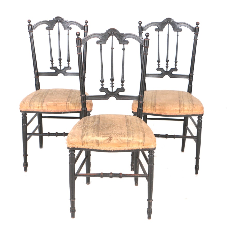 Three Antique Victorian Ebonized and Spindle-Back Parlor Chairs