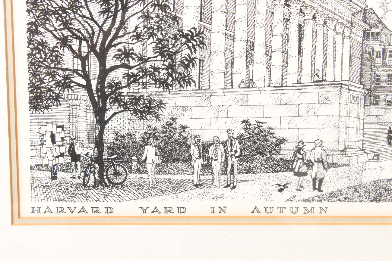 Signed Framed Print of "Harvard Yard in Autumn" by Rich Ahern