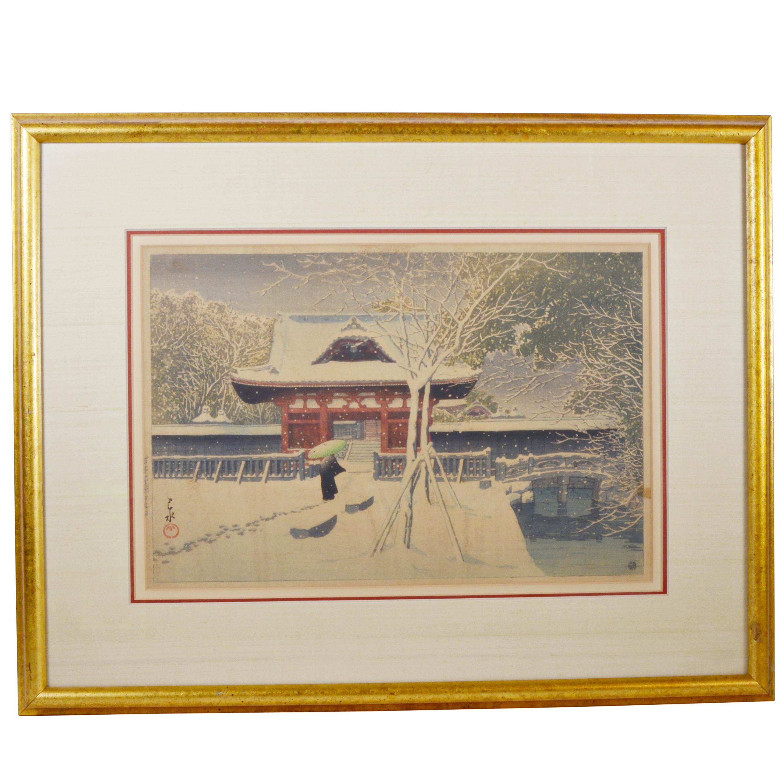Kawase Hasui "Snow at Shiba Park, Tokyo" Woodblock Print
