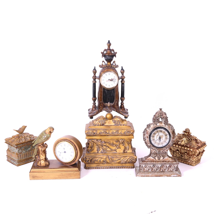 Collection of Decorative Clocks and Boxes