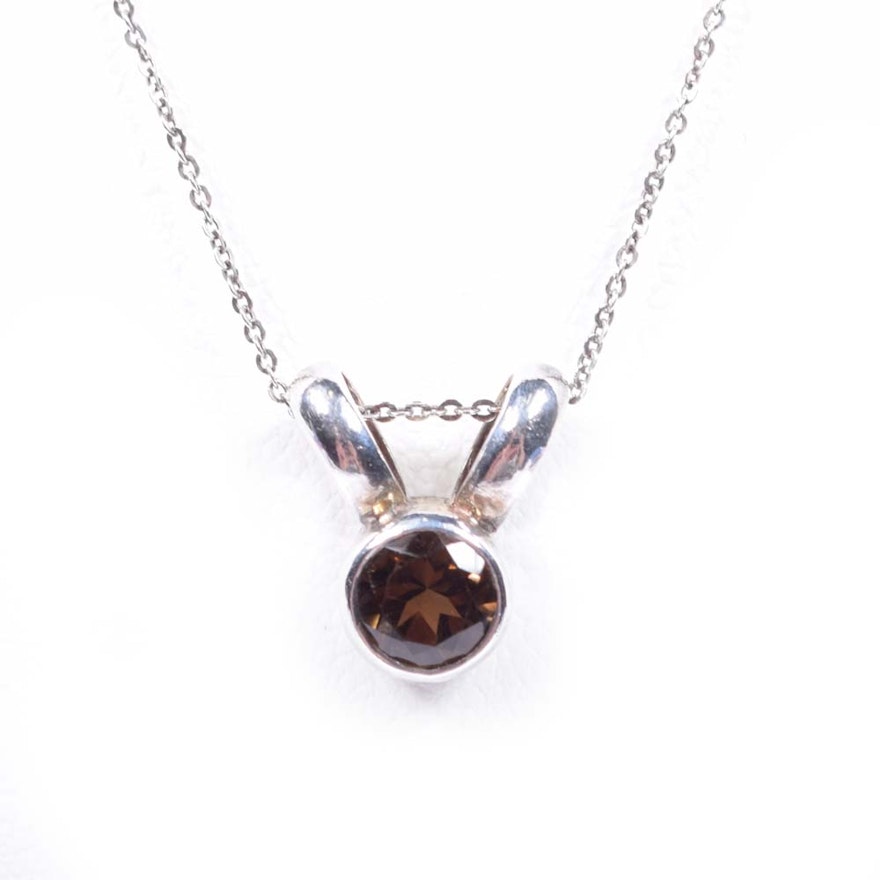 Boma Sterling Silver Smoky Quartz Pendant Princess Necklace