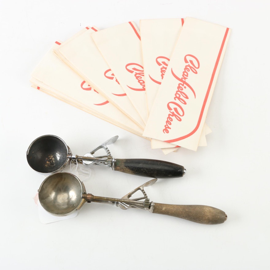 Vintage Gilchrist Ice Cream Scoops and Paper Forage Hats