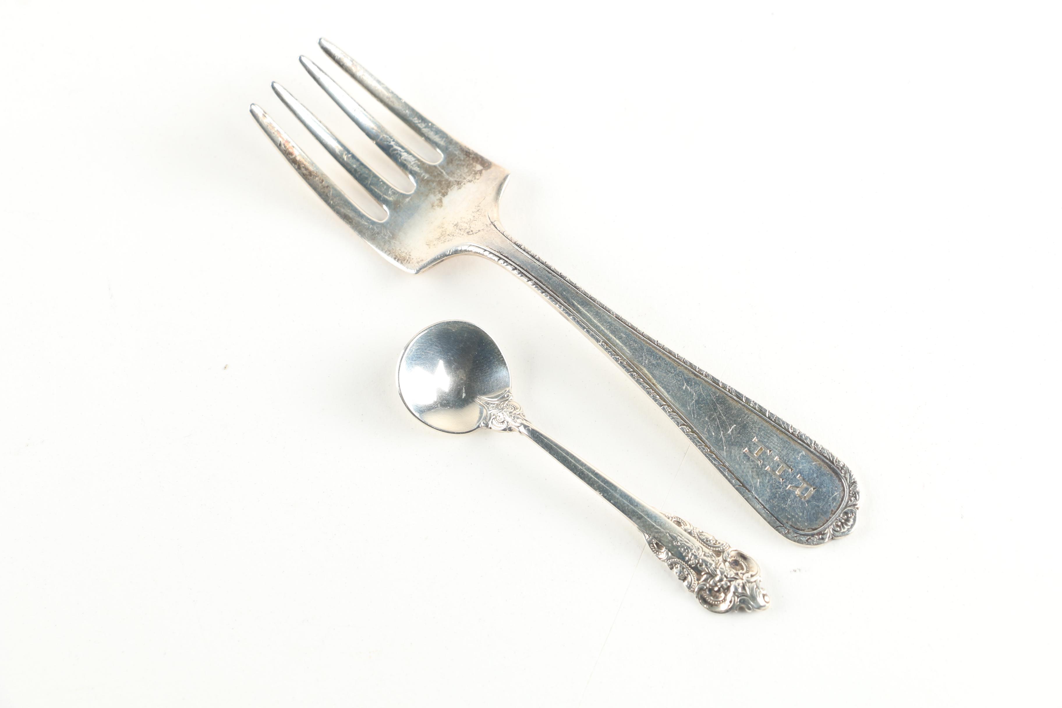 Wallace "Grande Baroque" Sterling Salt Spoon with Sterling Shakers and Baby Fork