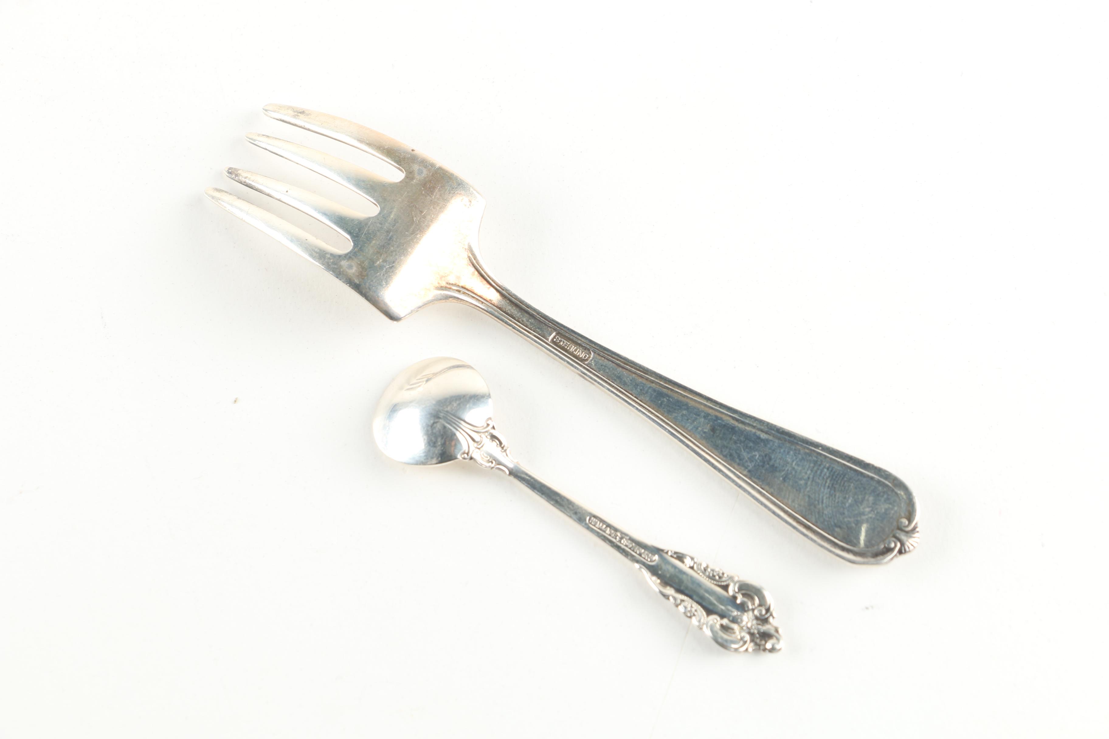 Wallace "Grande Baroque" Sterling Salt Spoon with Sterling Shakers and Baby Fork
