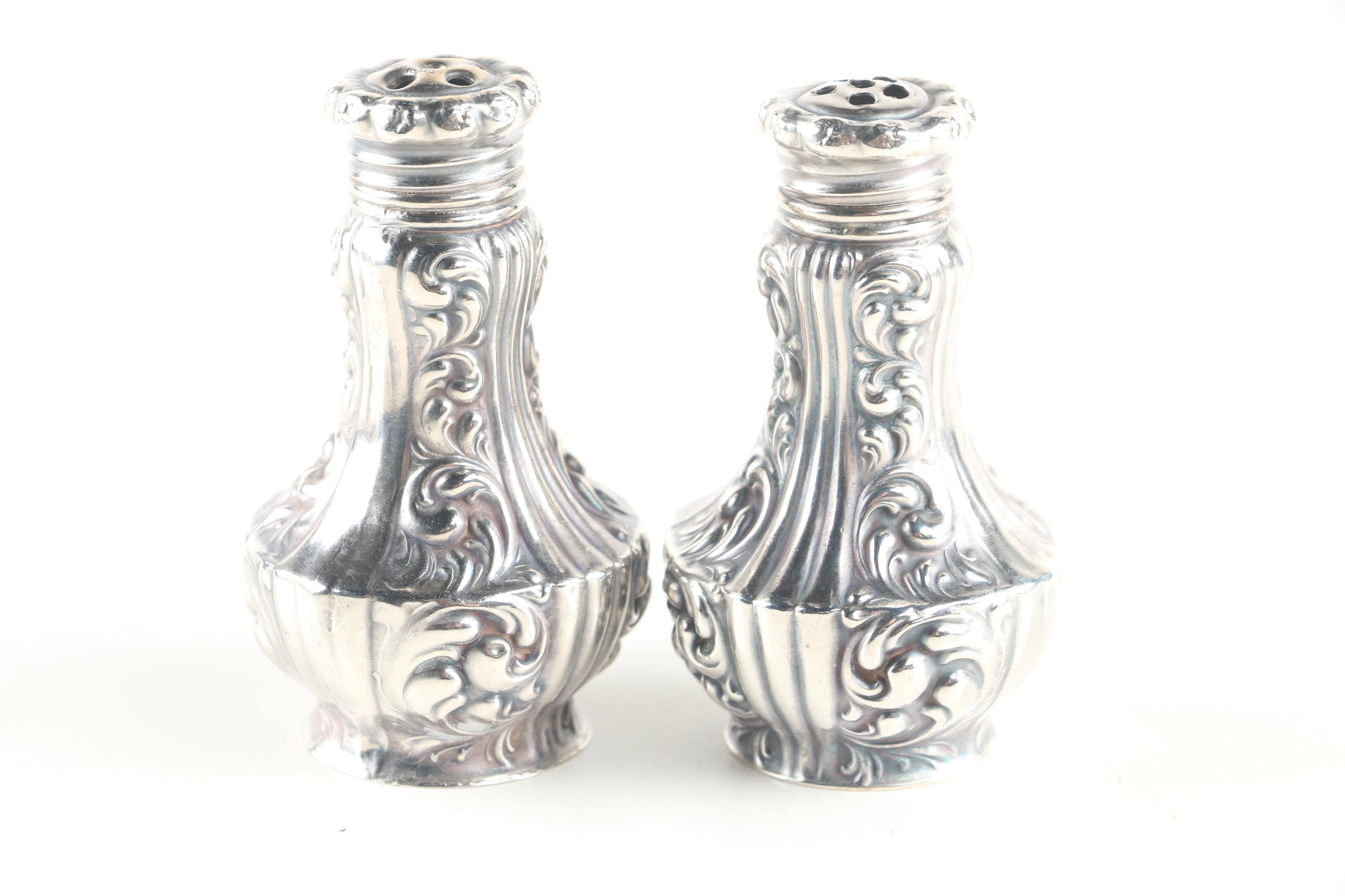 Wallace "Grande Baroque" Sterling Salt Spoon with Sterling Shakers and Baby Fork