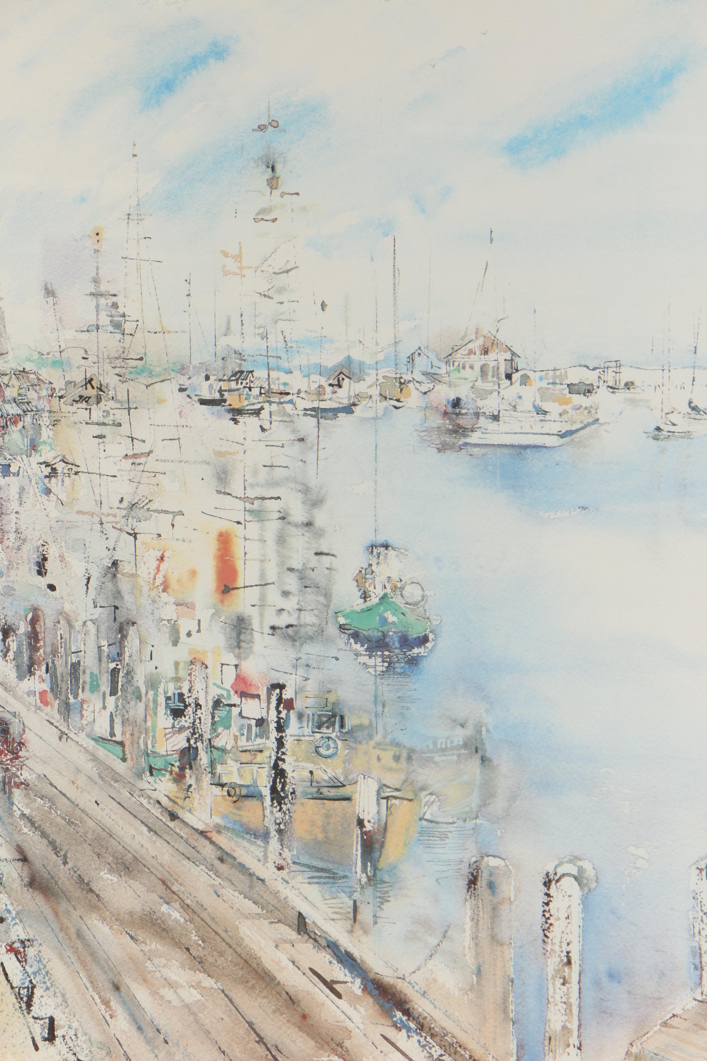 Harriet Chaprack Kapel Artist's Proof Offset Lithograph "Fishing Harbor"