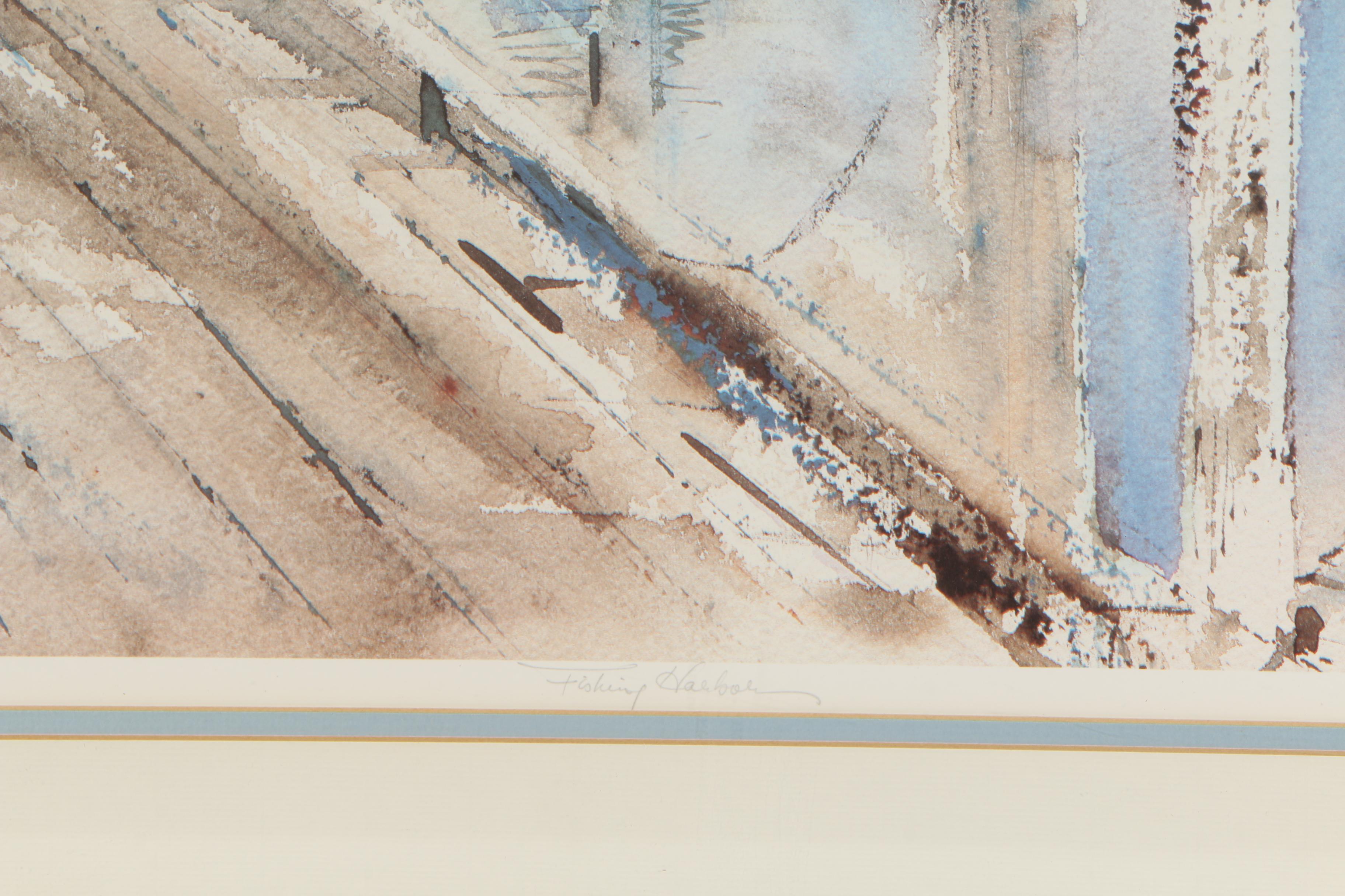 Harriet Chaprack Kapel Artist's Proof Offset Lithograph "Fishing Harbor"