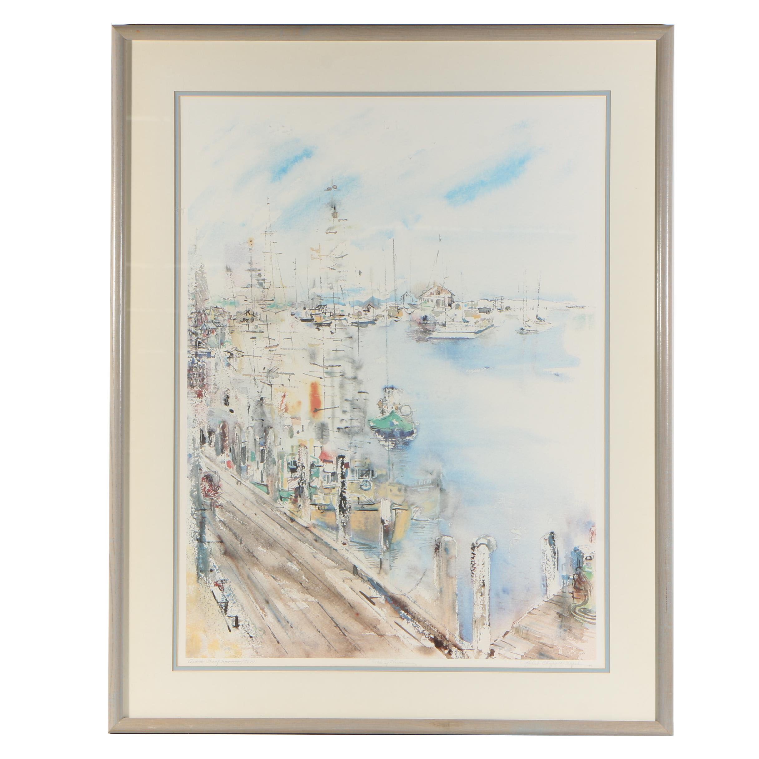 Harriet Chaprack Kapel Artist's Proof Offset Lithograph "Fishing Harbor"