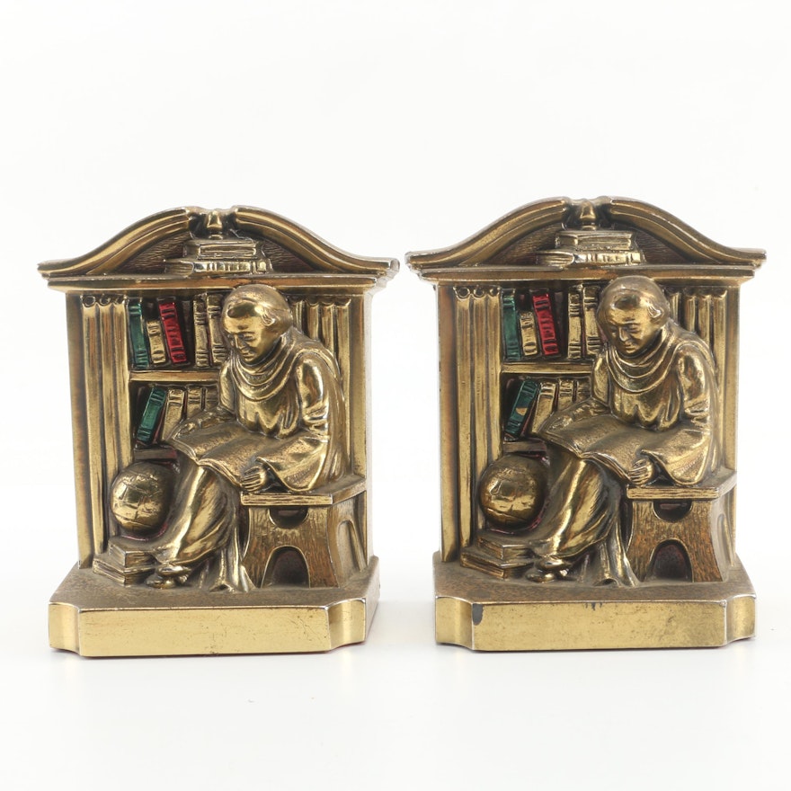Vintage PM Craftsman "Scholarly Monk" Brass Bookends