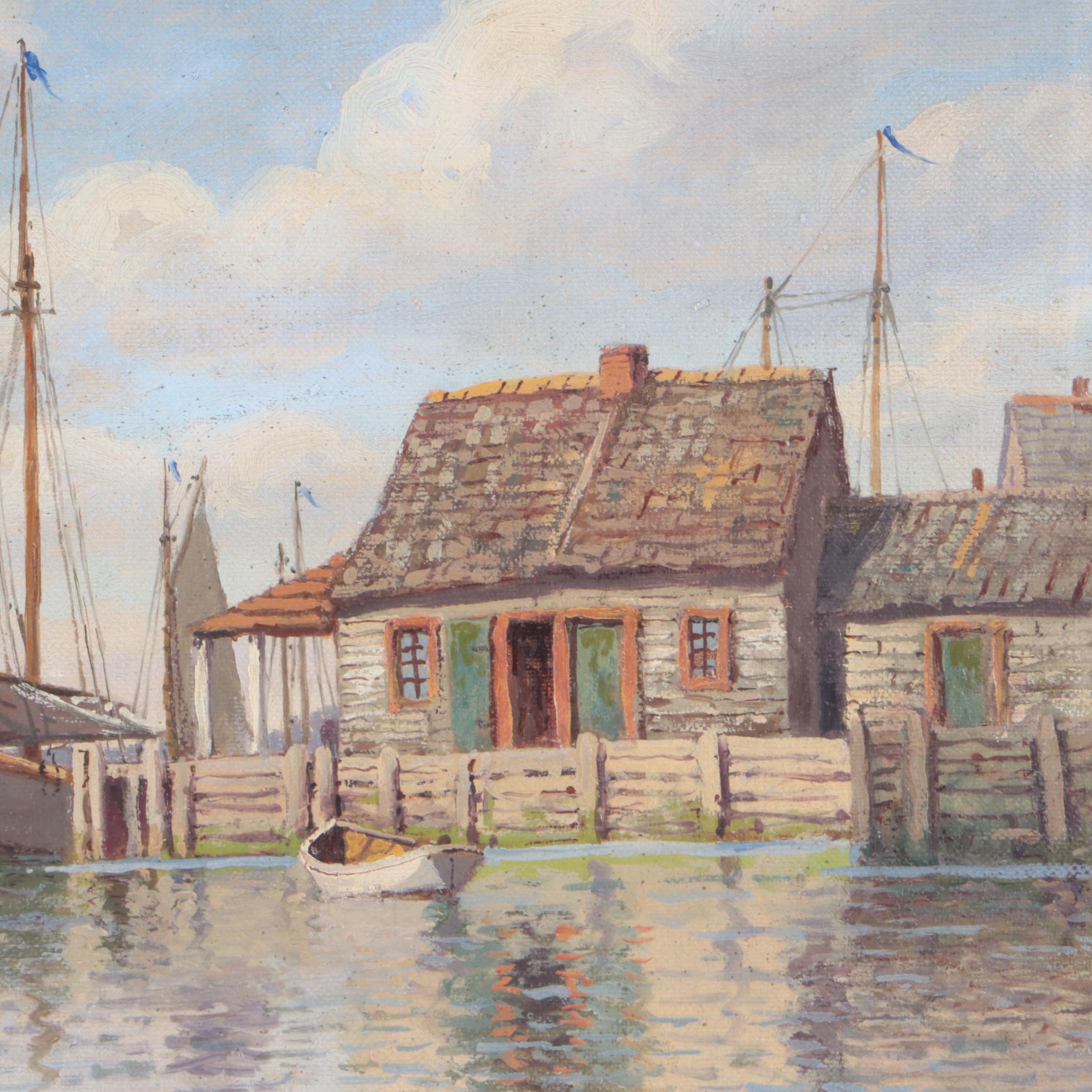 T. Bailey Oil Painting of Harbor Scene