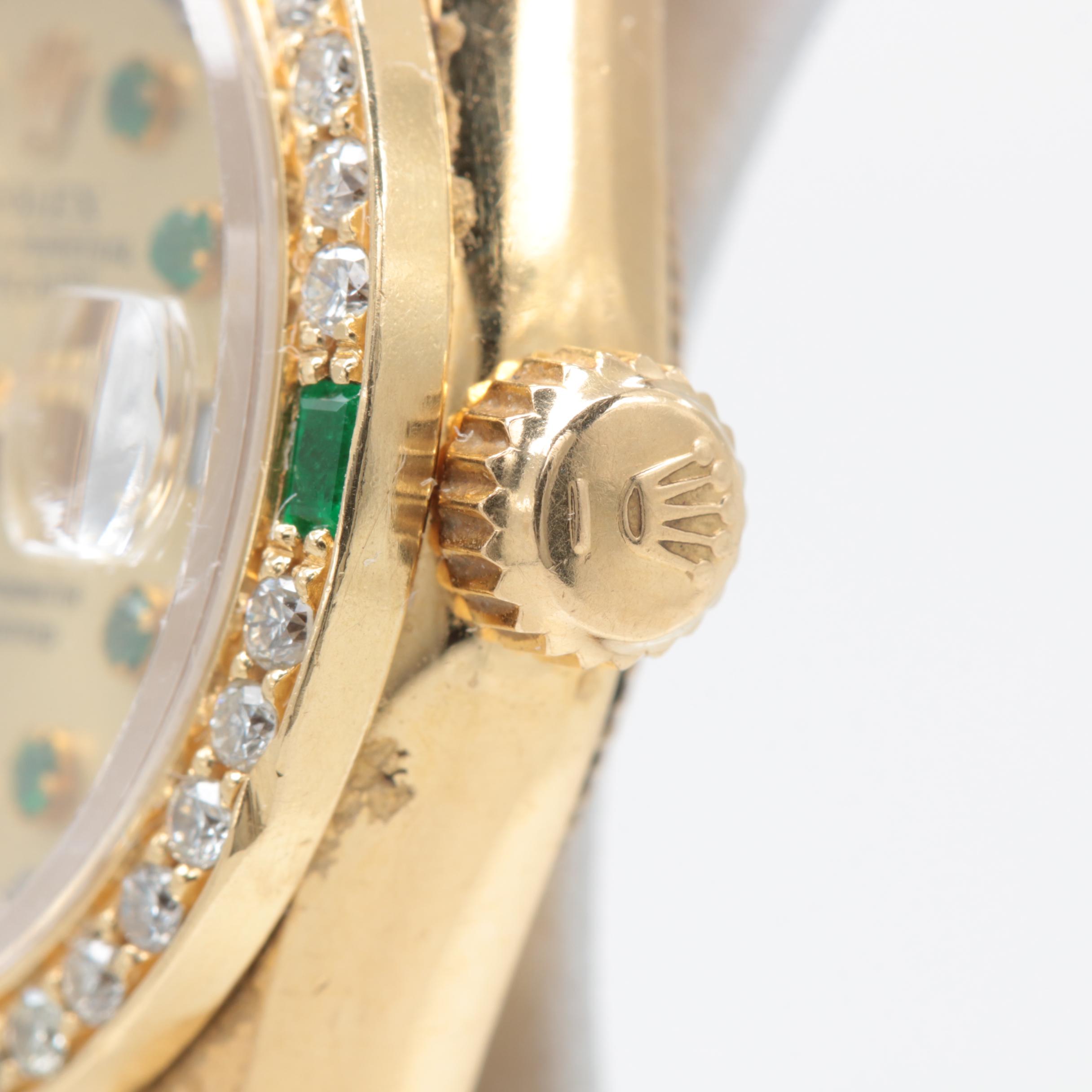 Rolex Datejust 18K Yellow Gold 3.01 CTW Diamond and Emerald Watch