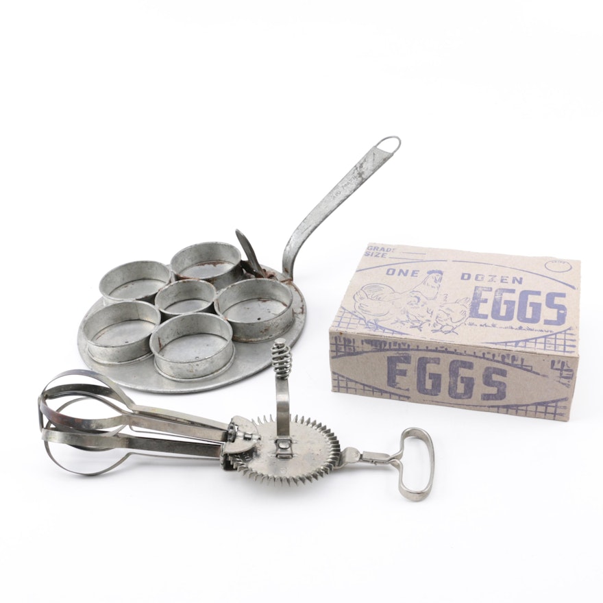 Vintage Kreamer Egg Poacher, Ladd Beater and Sterling Paper Co. Carton