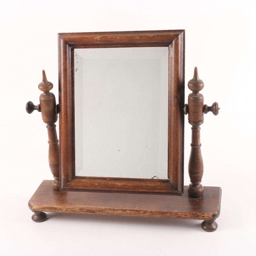 Antique Beveled Vanity Mirror with Turned Cheval Base