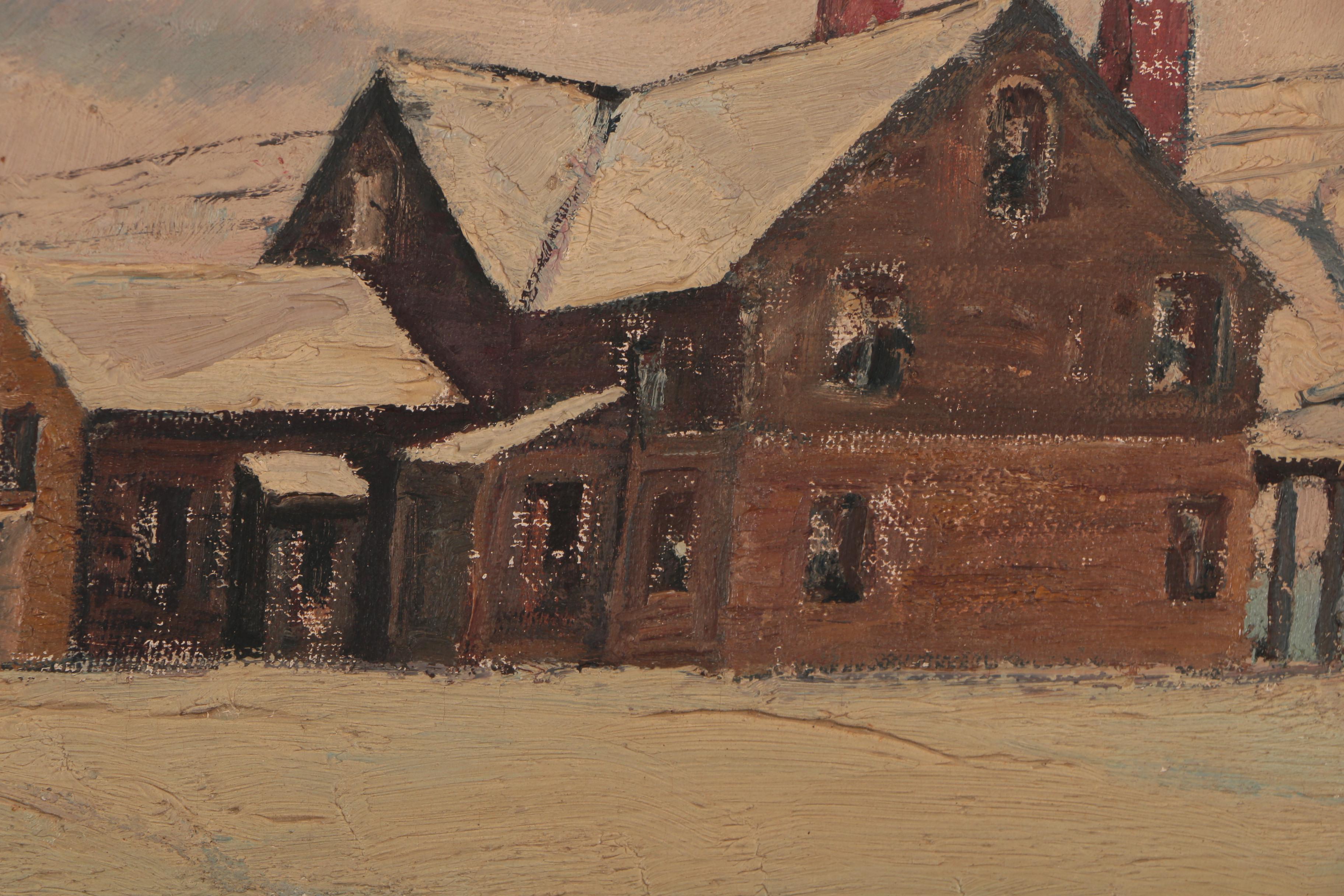 June Baker Winter Scene Oil Painting