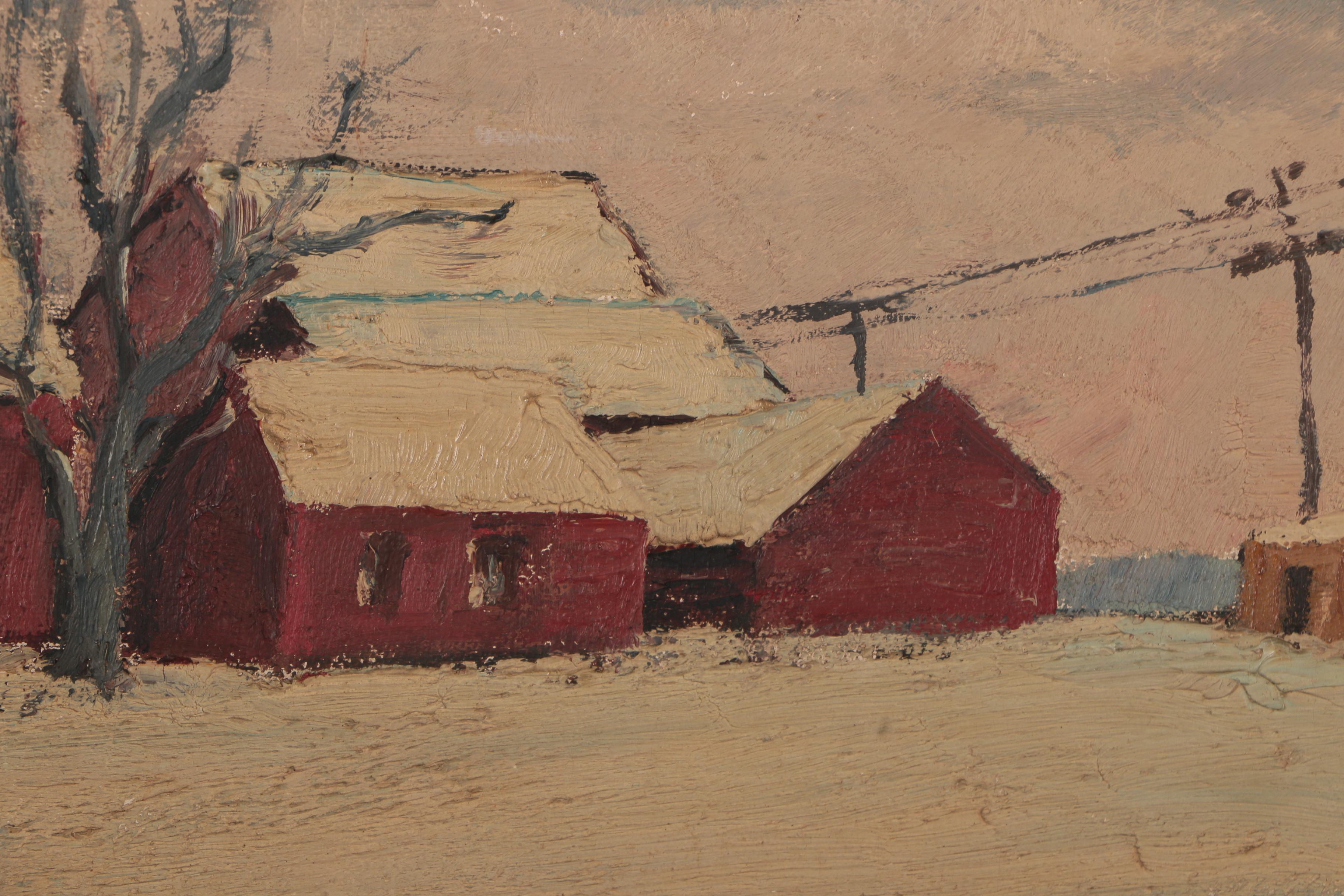 June Baker Winter Scene Oil Painting