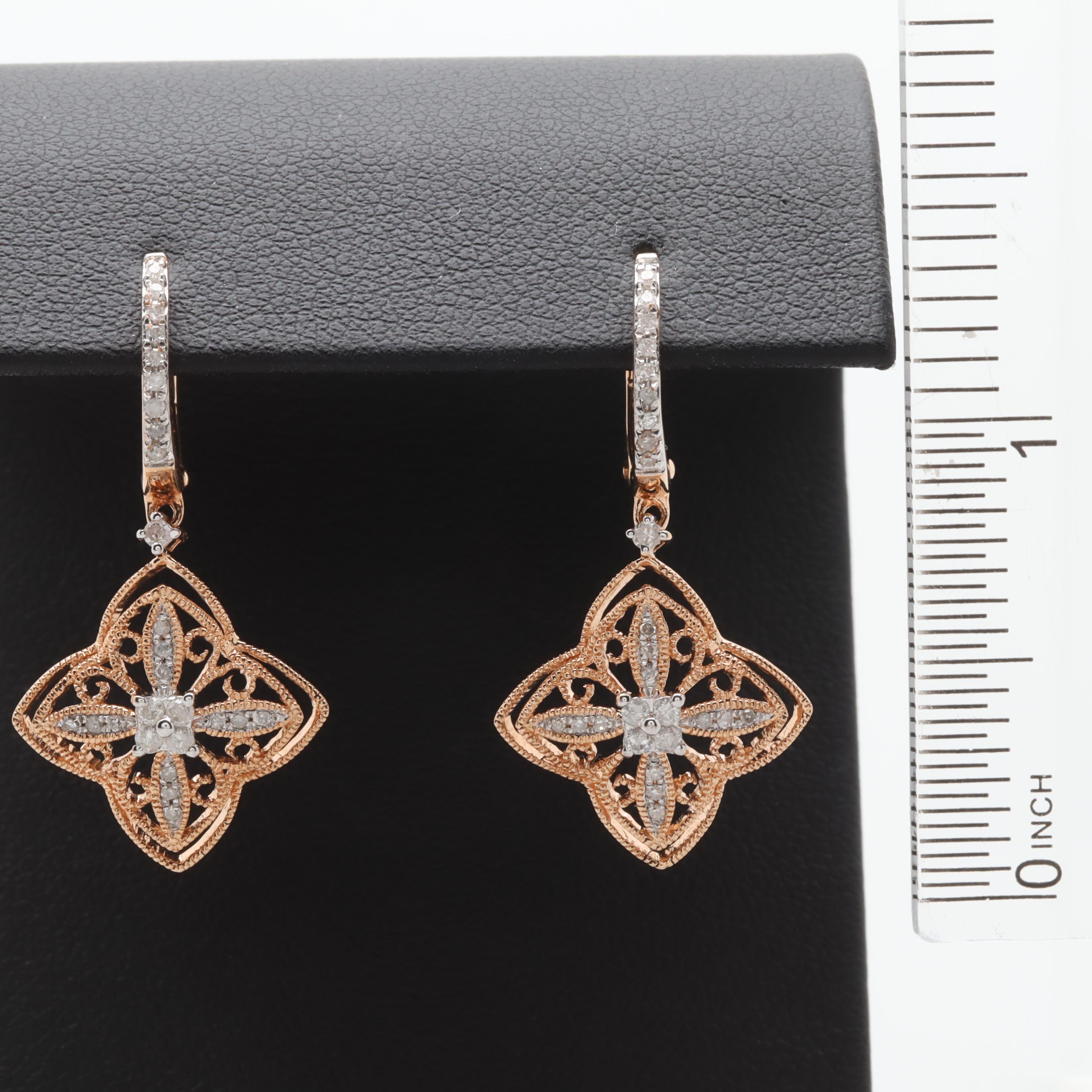 14K Rose Gold Diamond Dangle Earrings