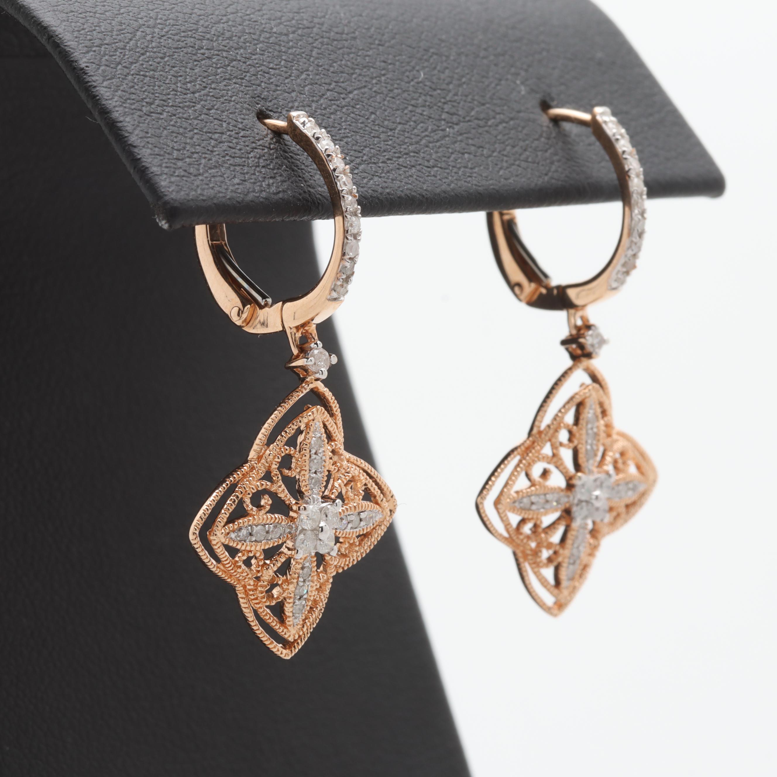14K Rose Gold Diamond Dangle Earrings