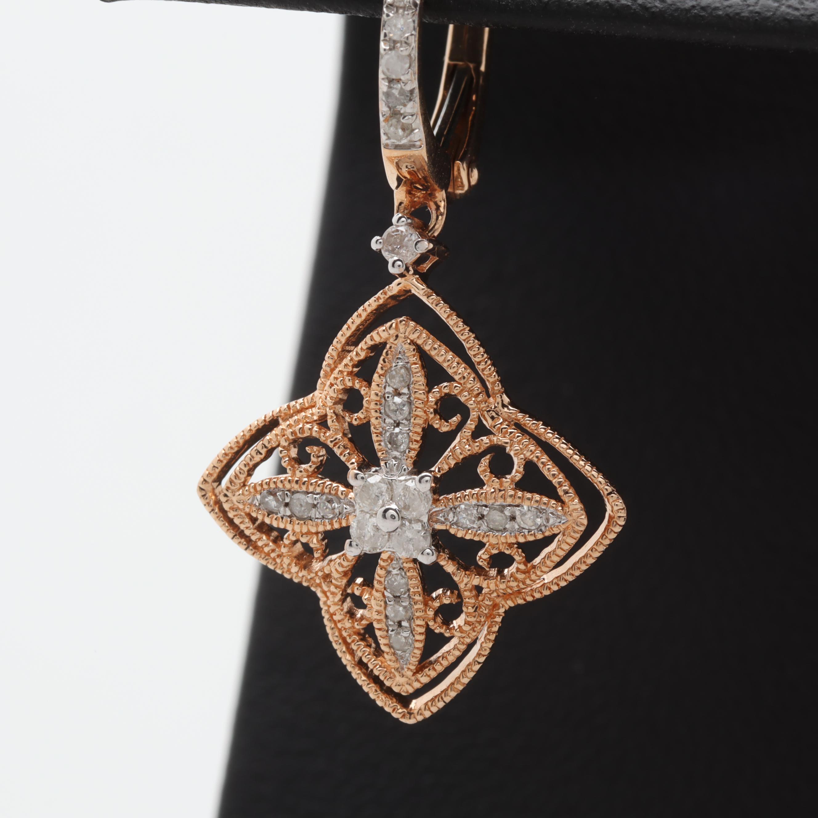 14K Rose Gold Diamond Dangle Earrings