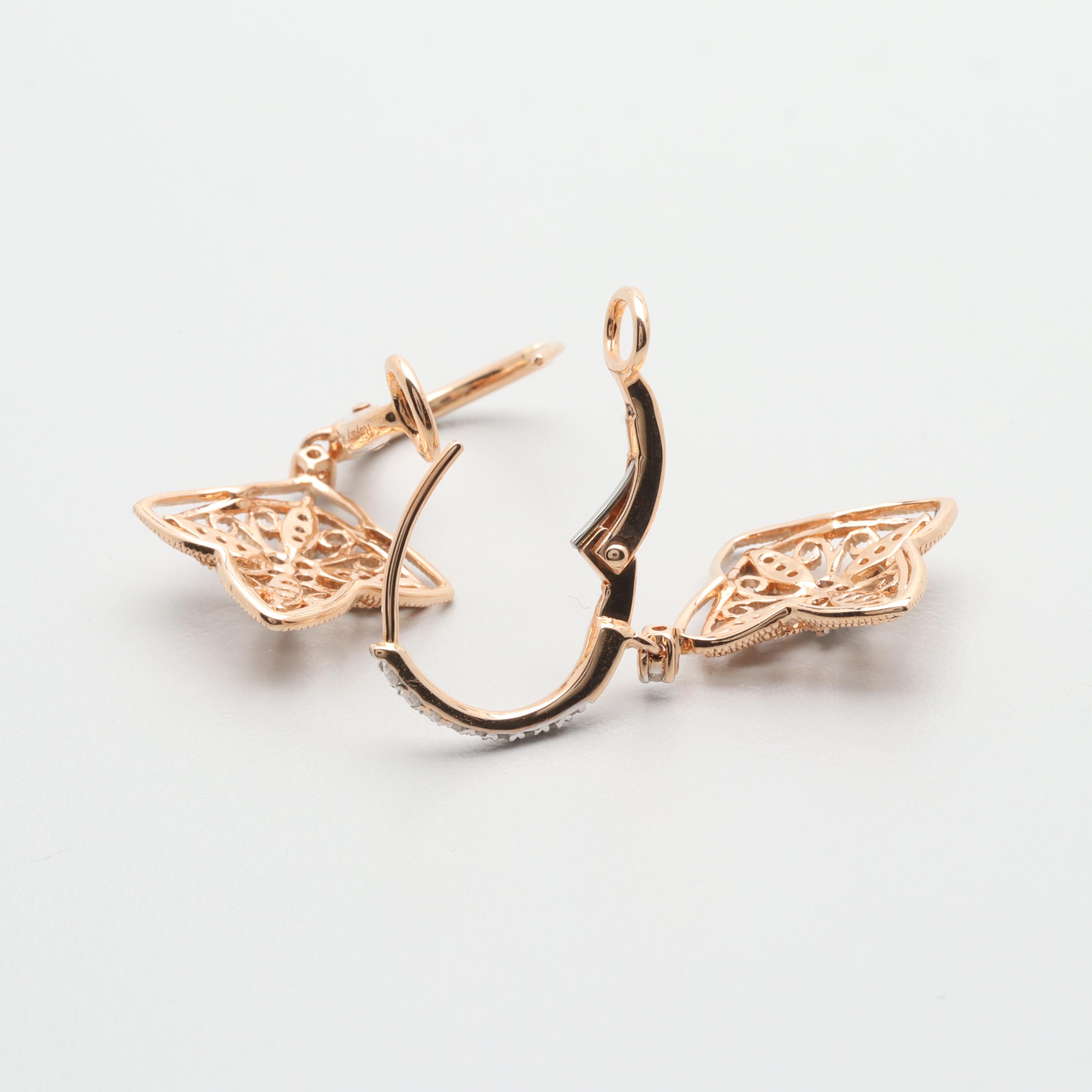 14K Rose Gold Diamond Dangle Earrings