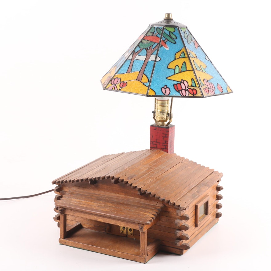 Vintage Folk Art Cabin Lamp