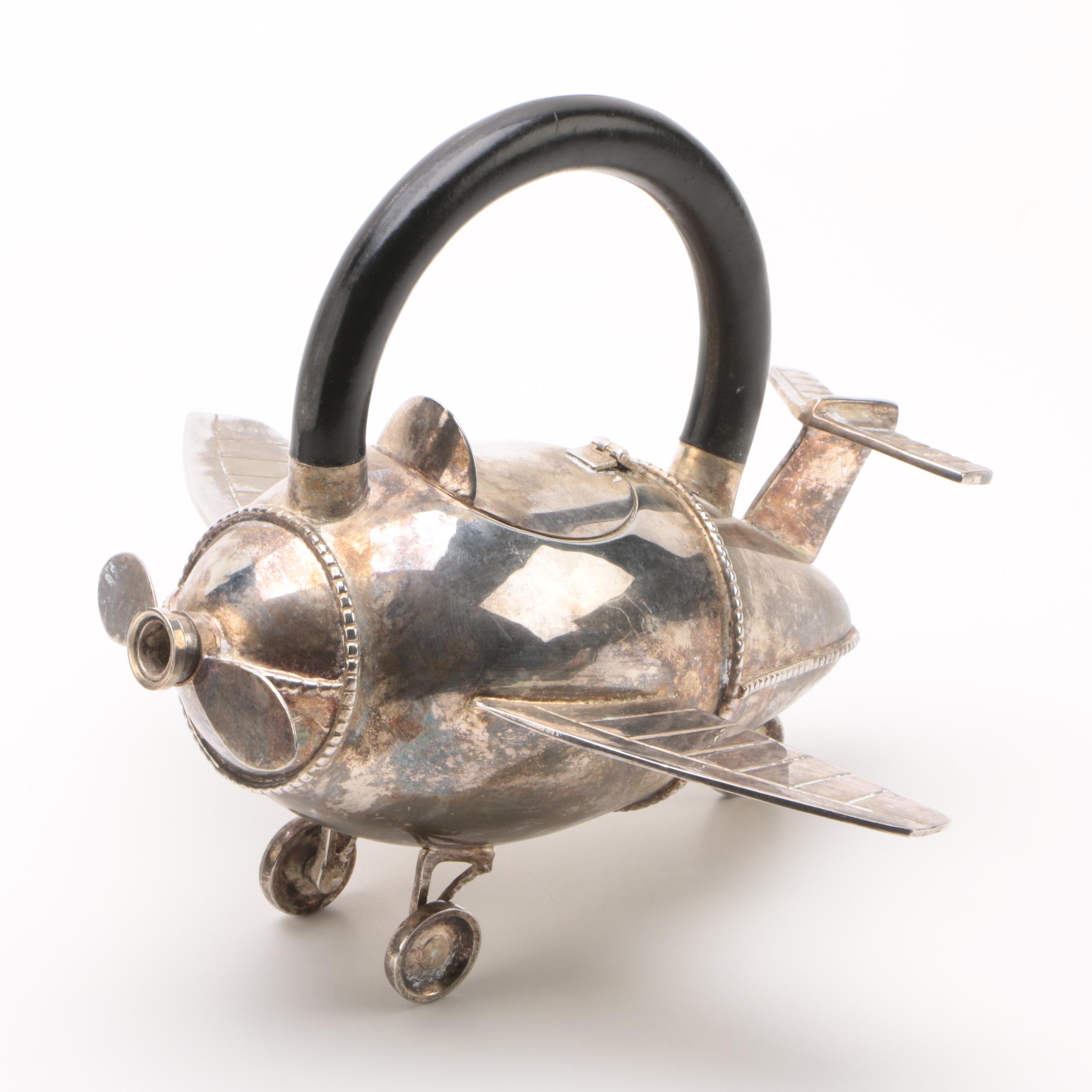 Pottery Barn Silver Plate Airplane Teapot