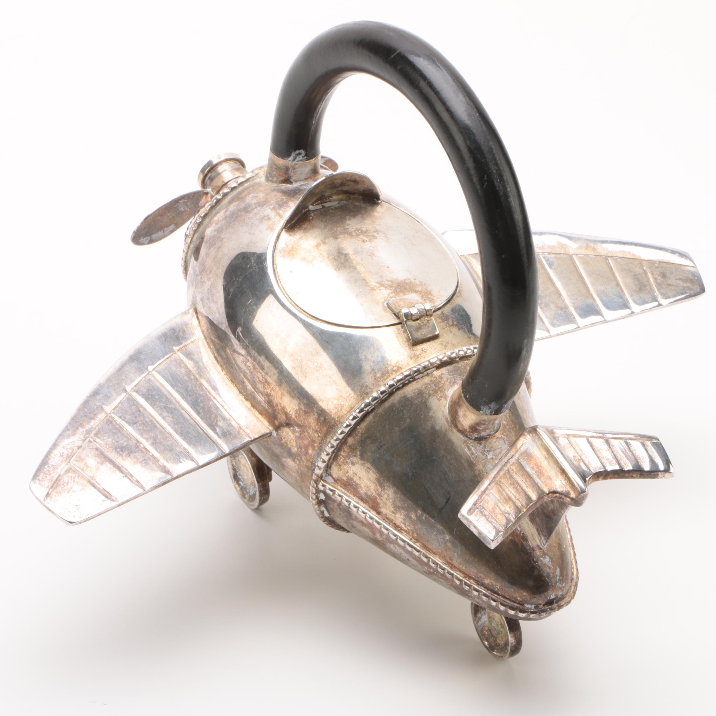 Pottery Barn Silver Plate Airplane Teapot