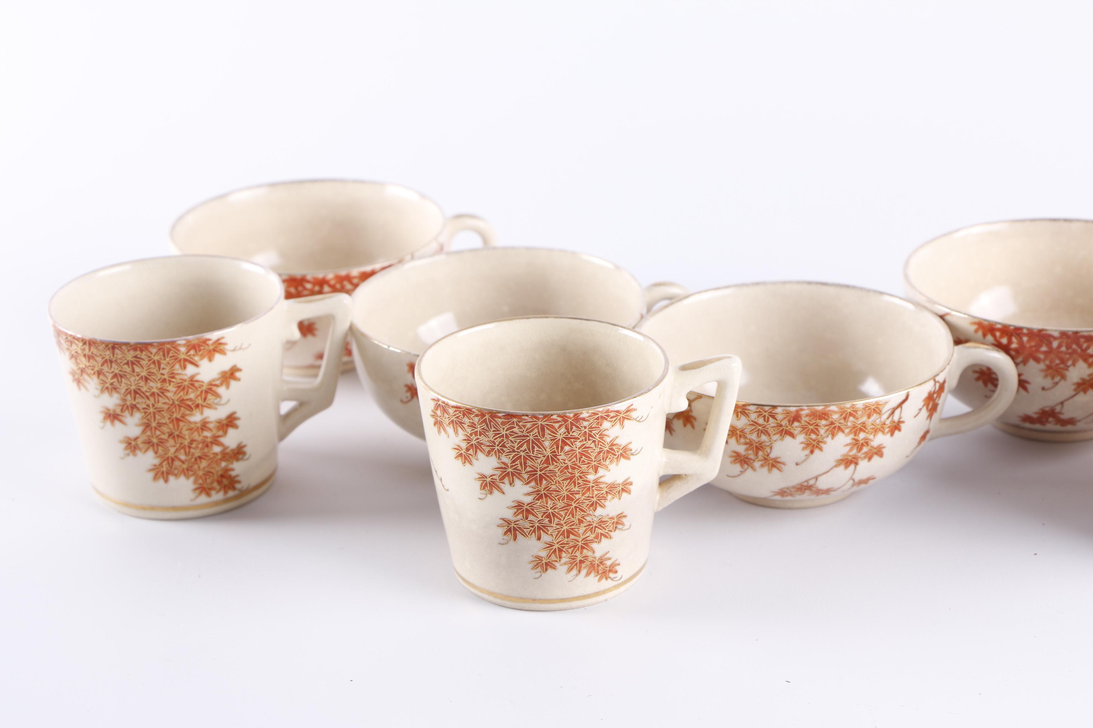 Vintage Japanese Satsuma Dinnerware with Maple Leaves Motif