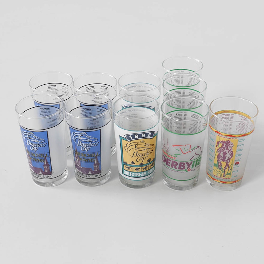 1980s and 1990s Kentucky Derby and Breeders Cup Souvenir Glasses