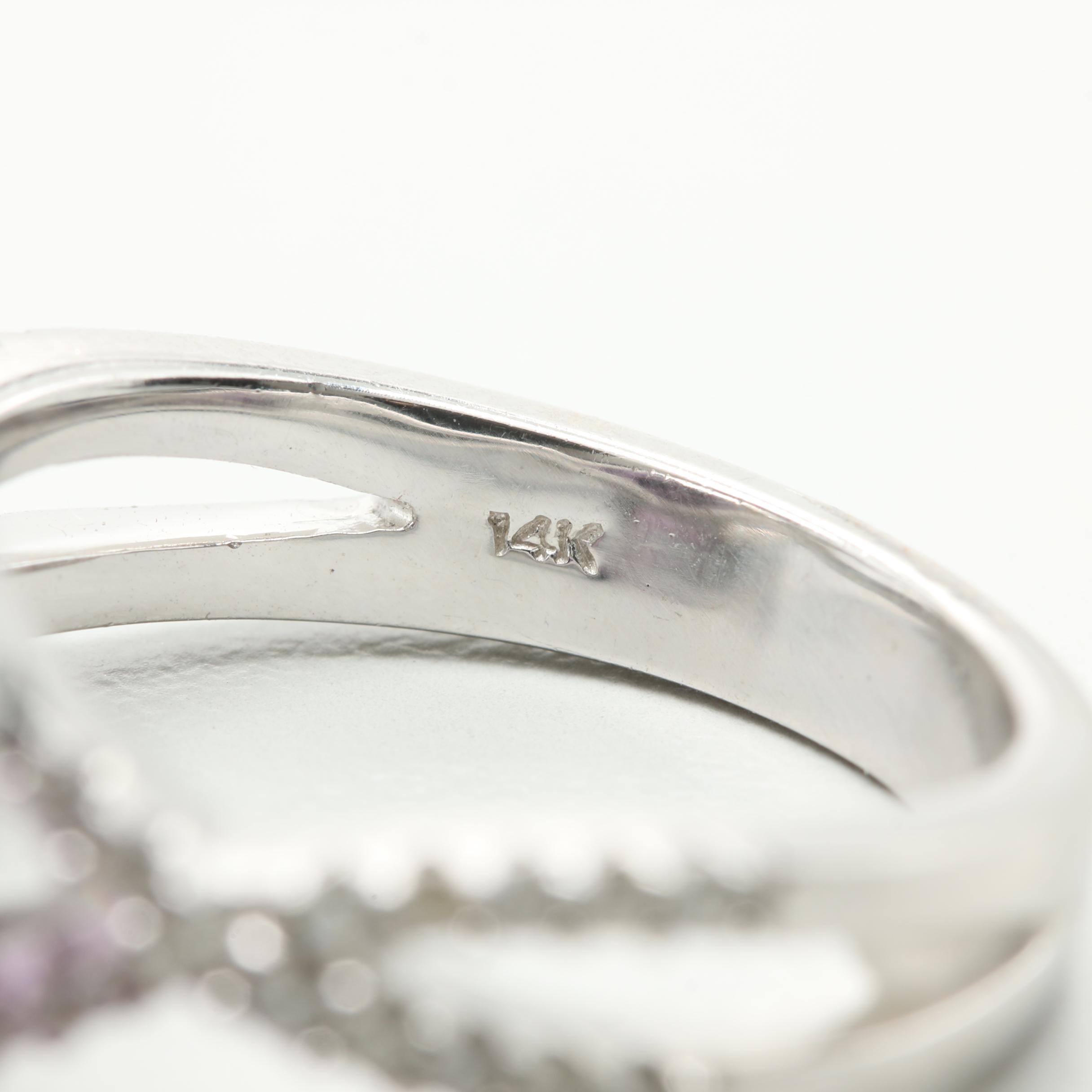 14K White Gold Amethyst and Diamond Heart Ring