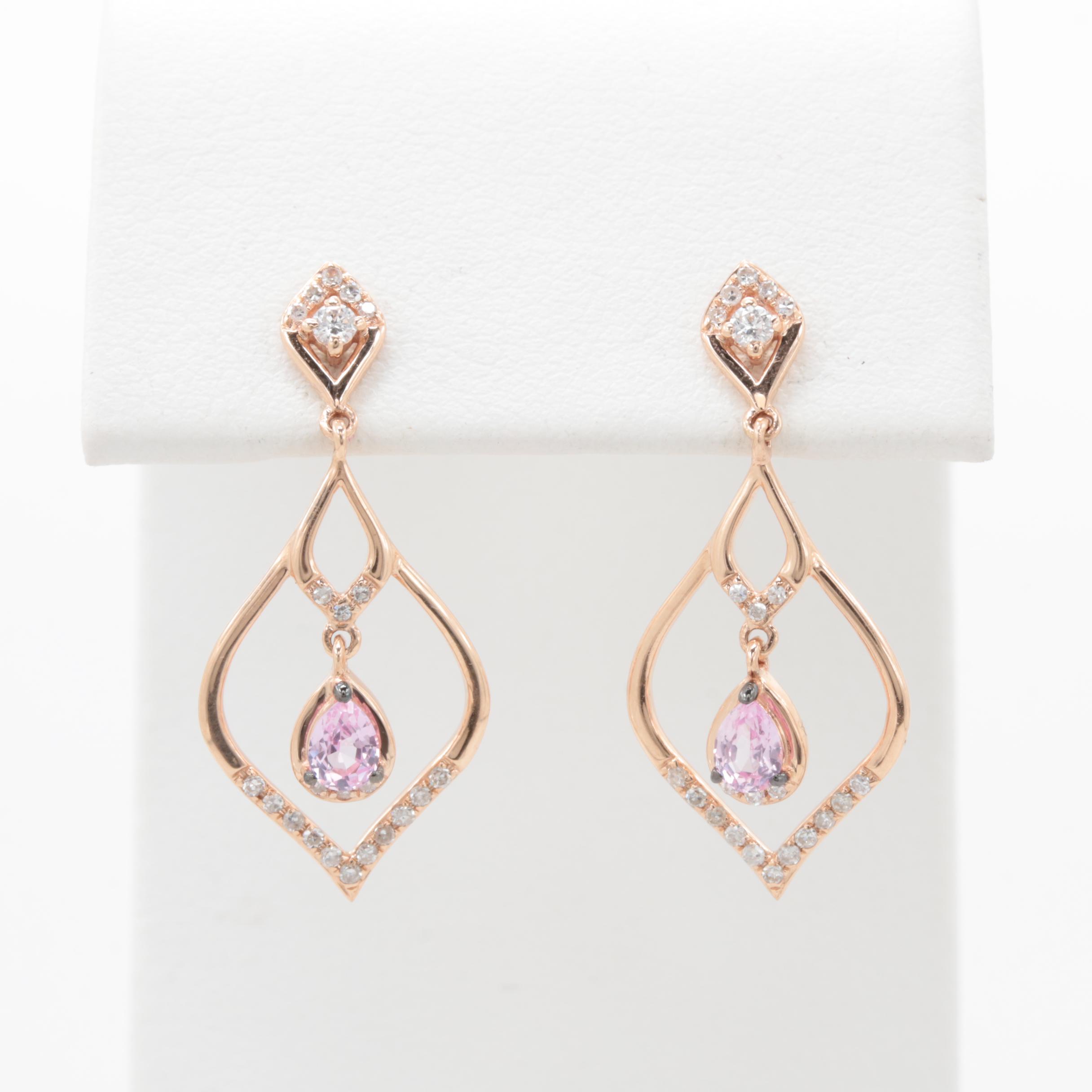 14K Rose Gold Pink Sapphire and Diamond Earrings