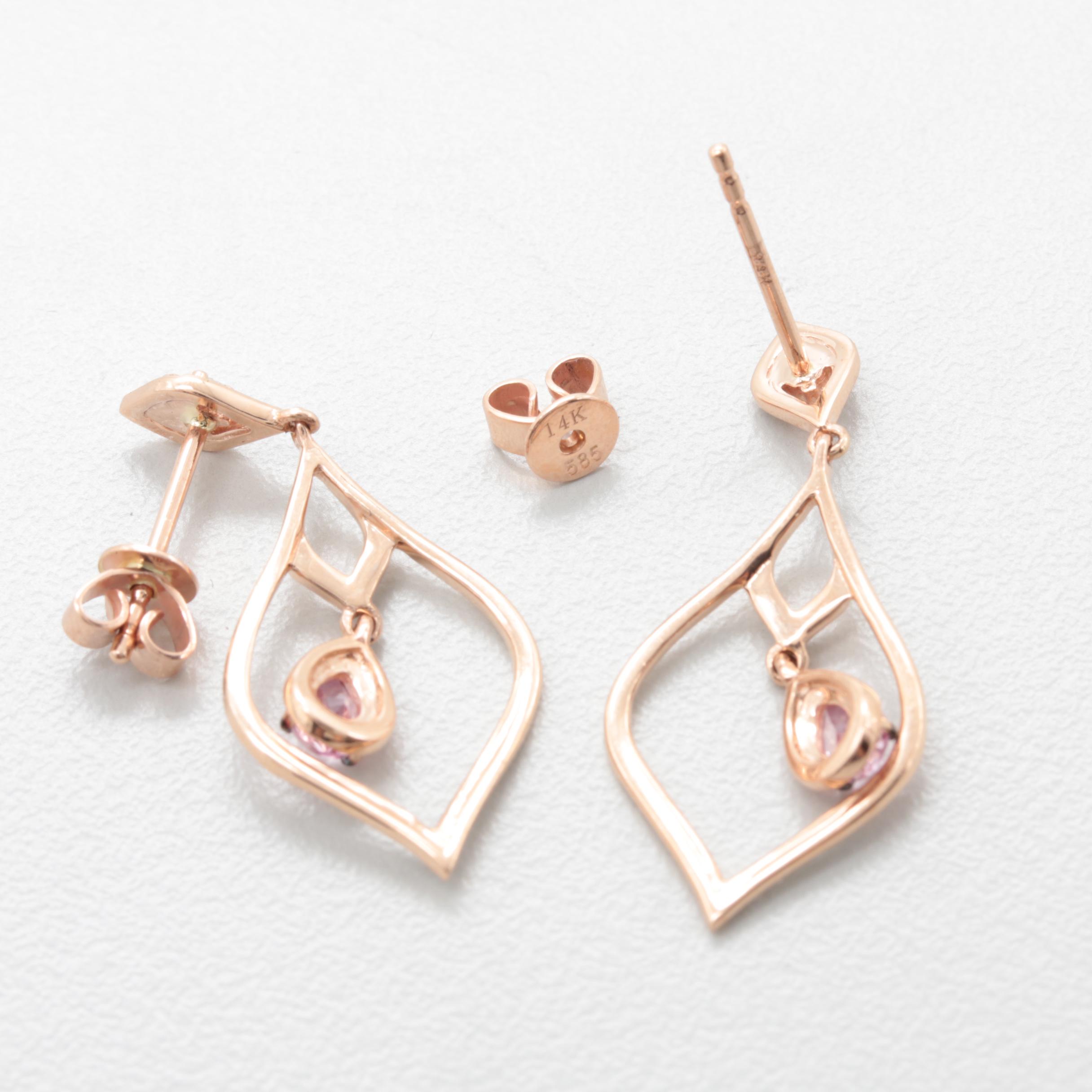 14K Rose Gold Pink Sapphire and Diamond Earrings
