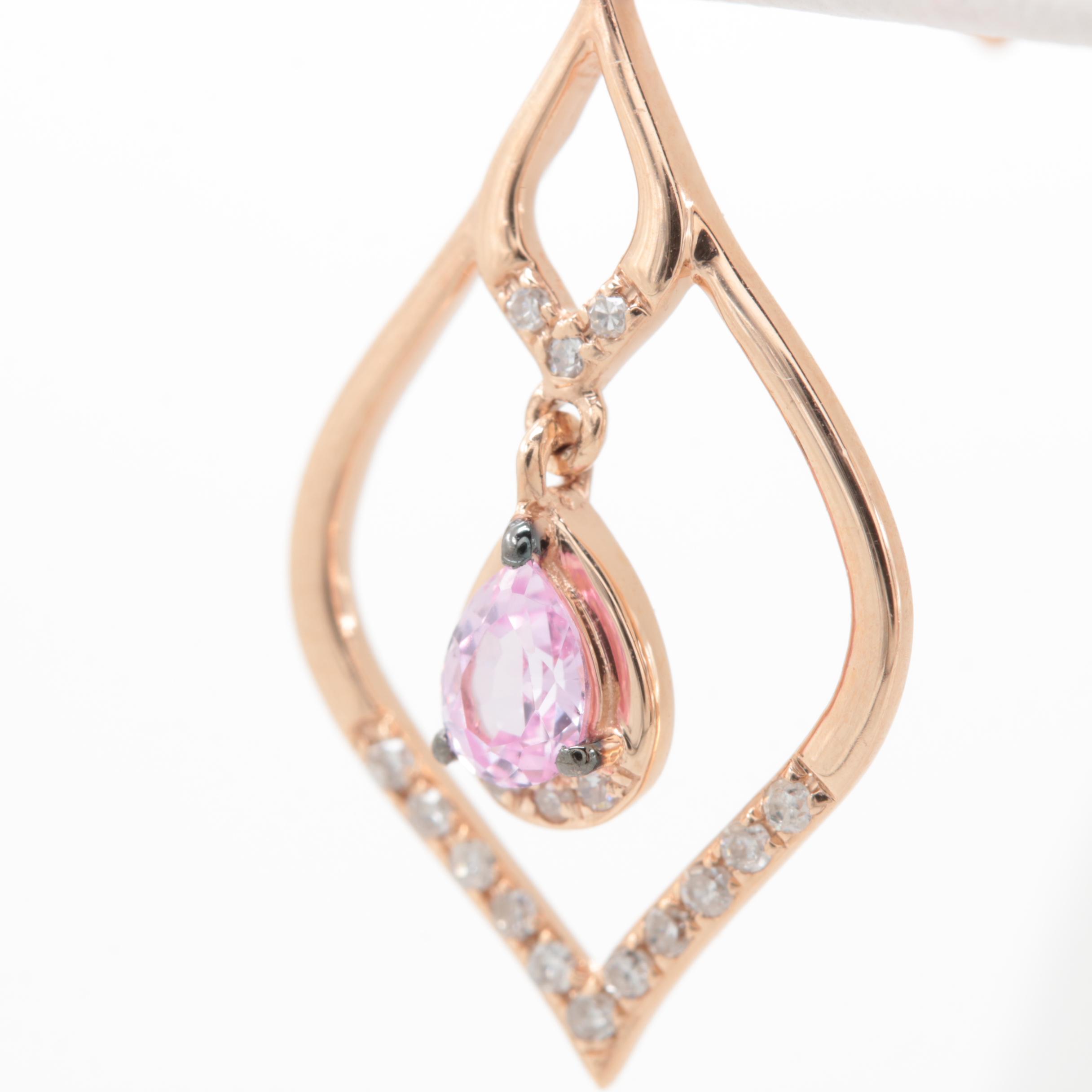 14K Rose Gold Pink Sapphire and Diamond Earrings