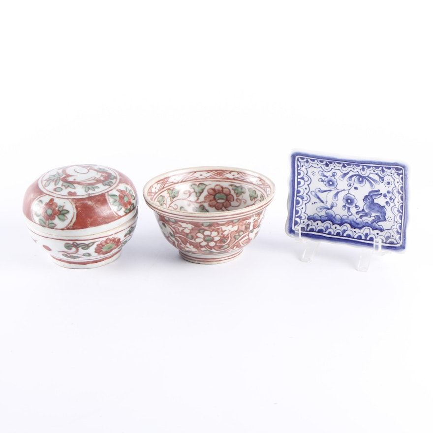 Hand-Painted Chinese Bowls and Portuguese Trinket Tray
