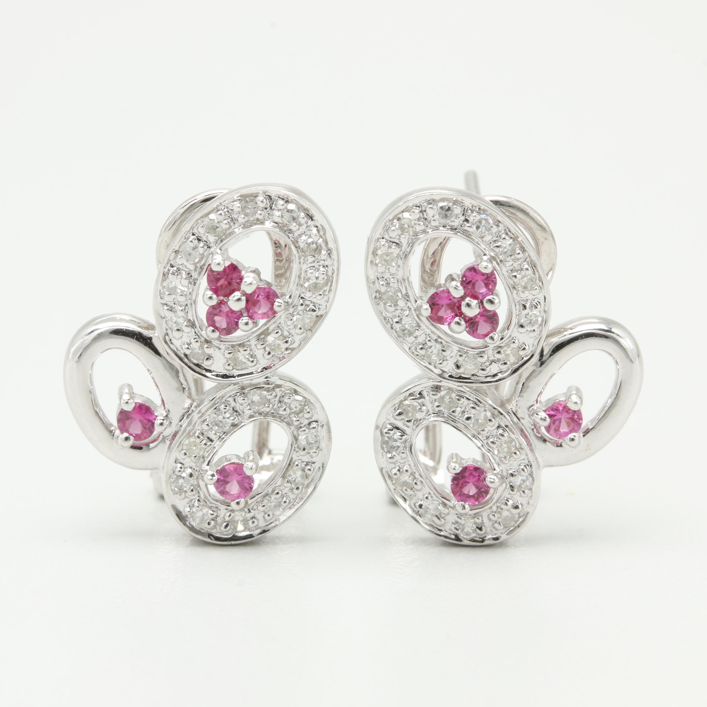 14K White Gold Diamond and Ruby Earrings
