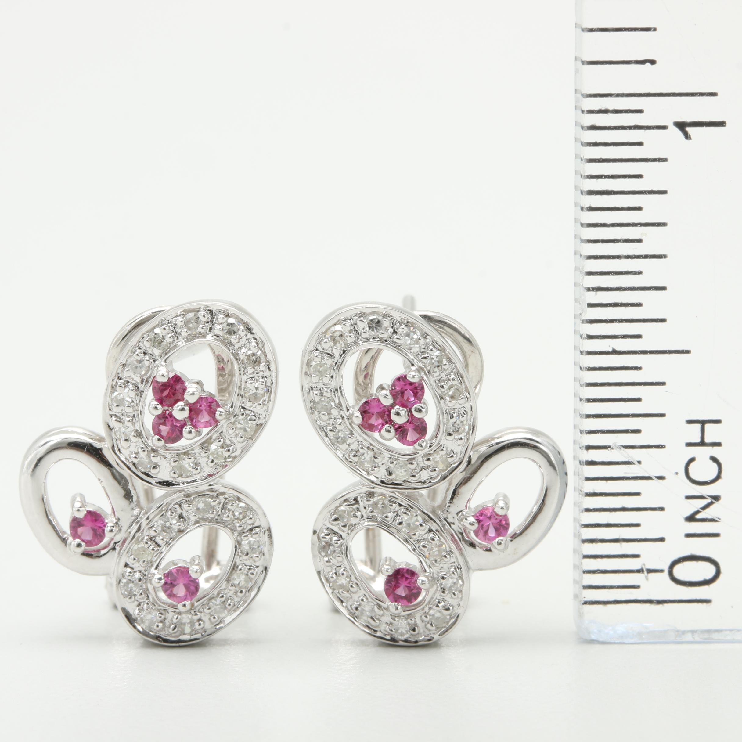 14K White Gold Diamond and Ruby Earrings