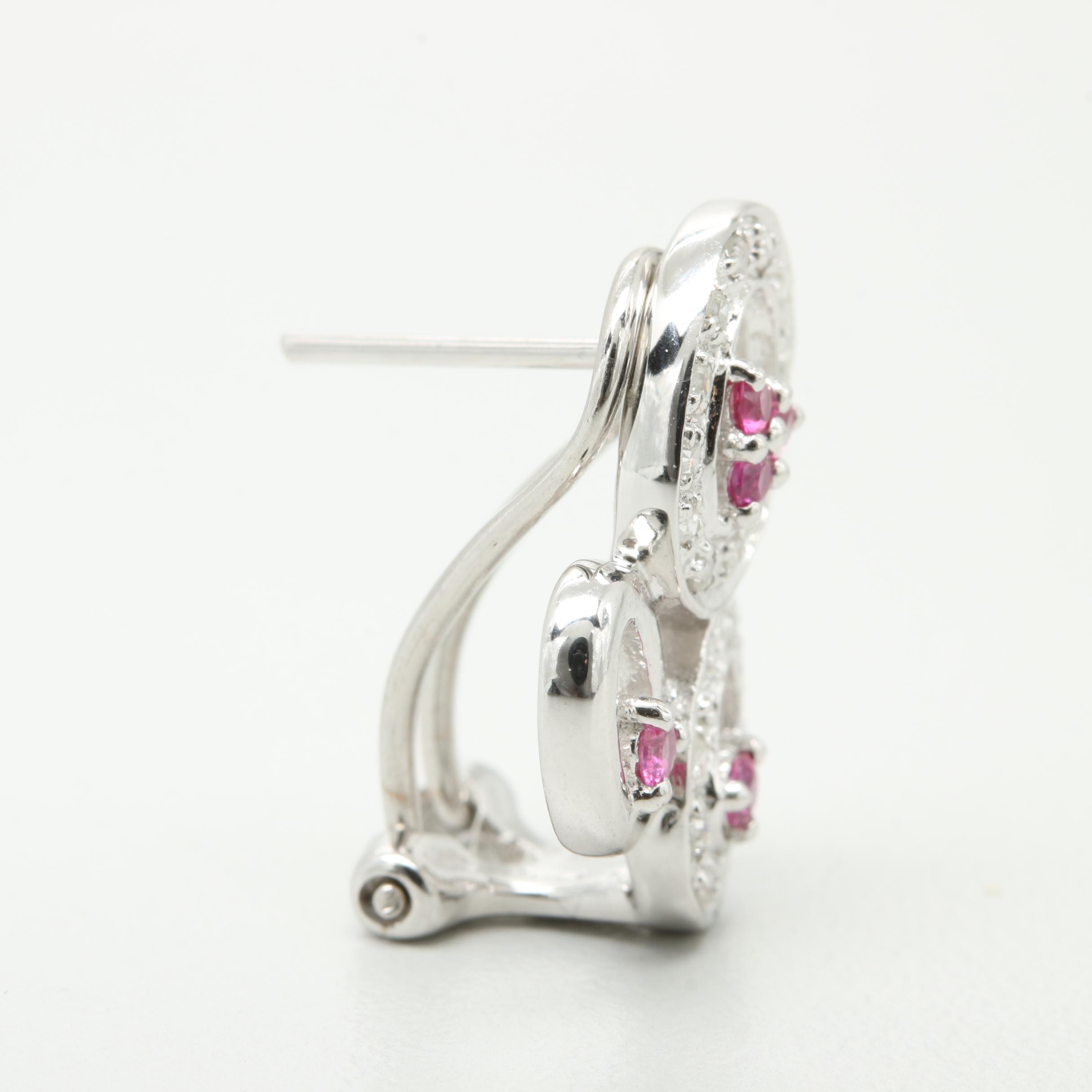 14K White Gold Diamond and Ruby Earrings