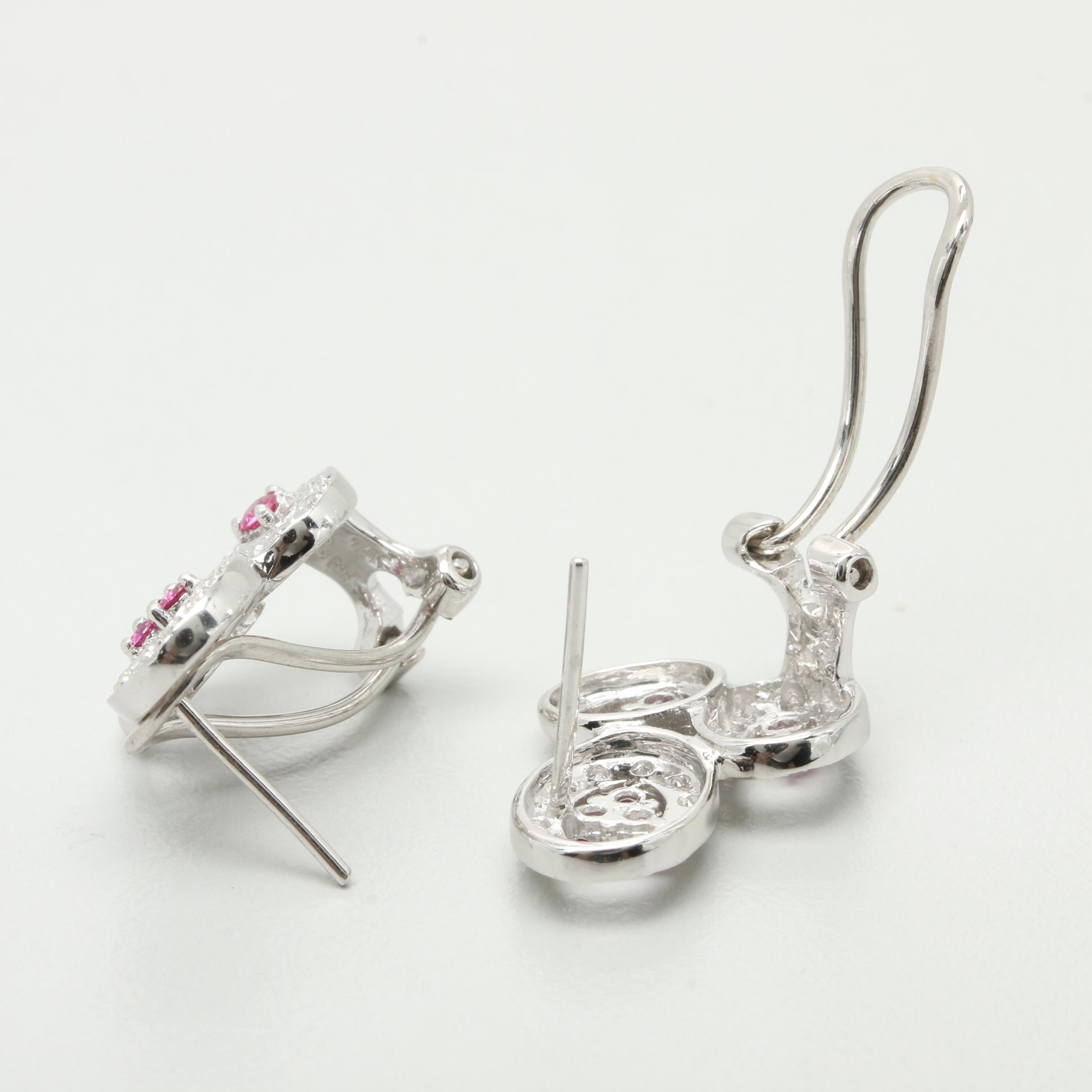14K White Gold Diamond and Ruby Earrings