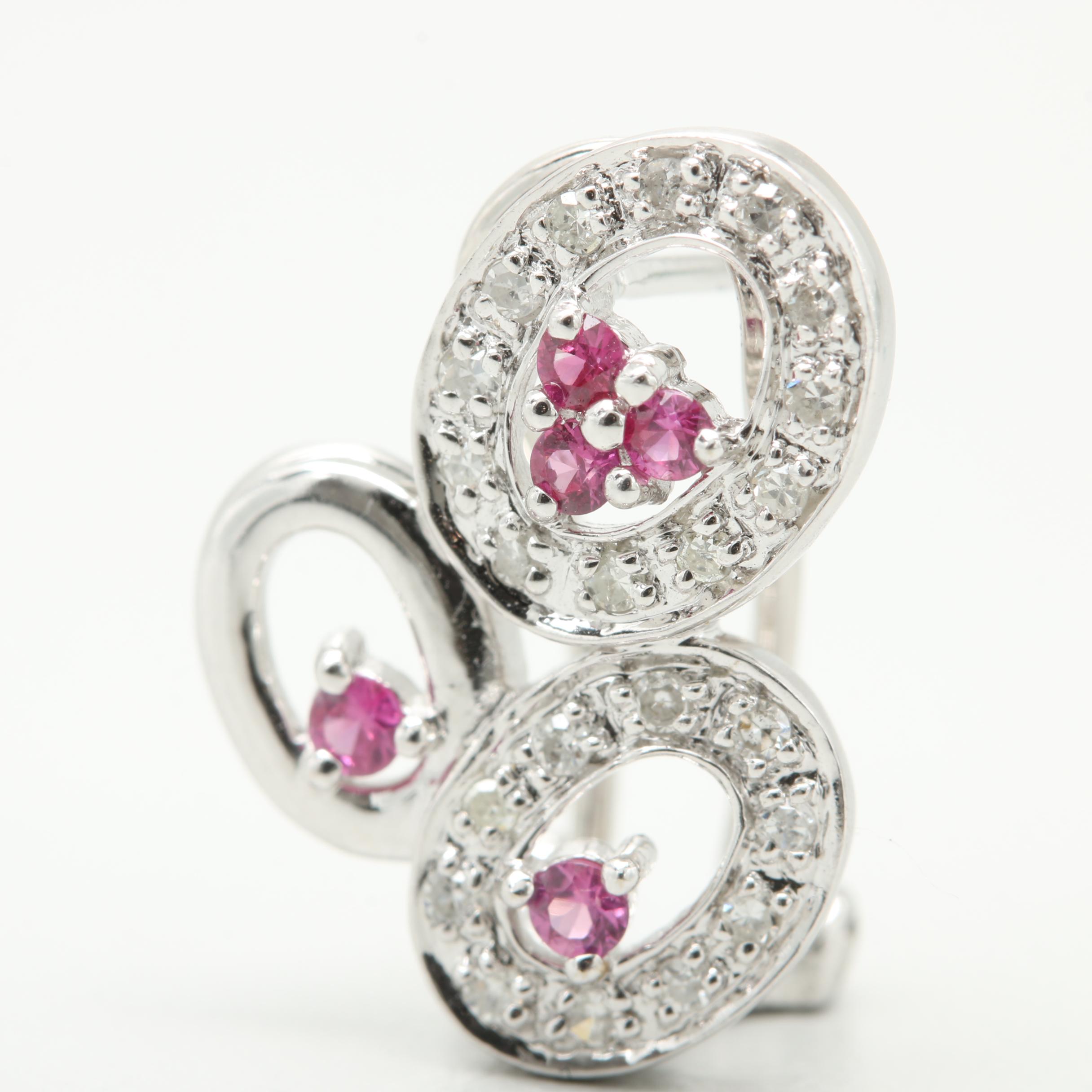 14K White Gold Diamond and Ruby Earrings