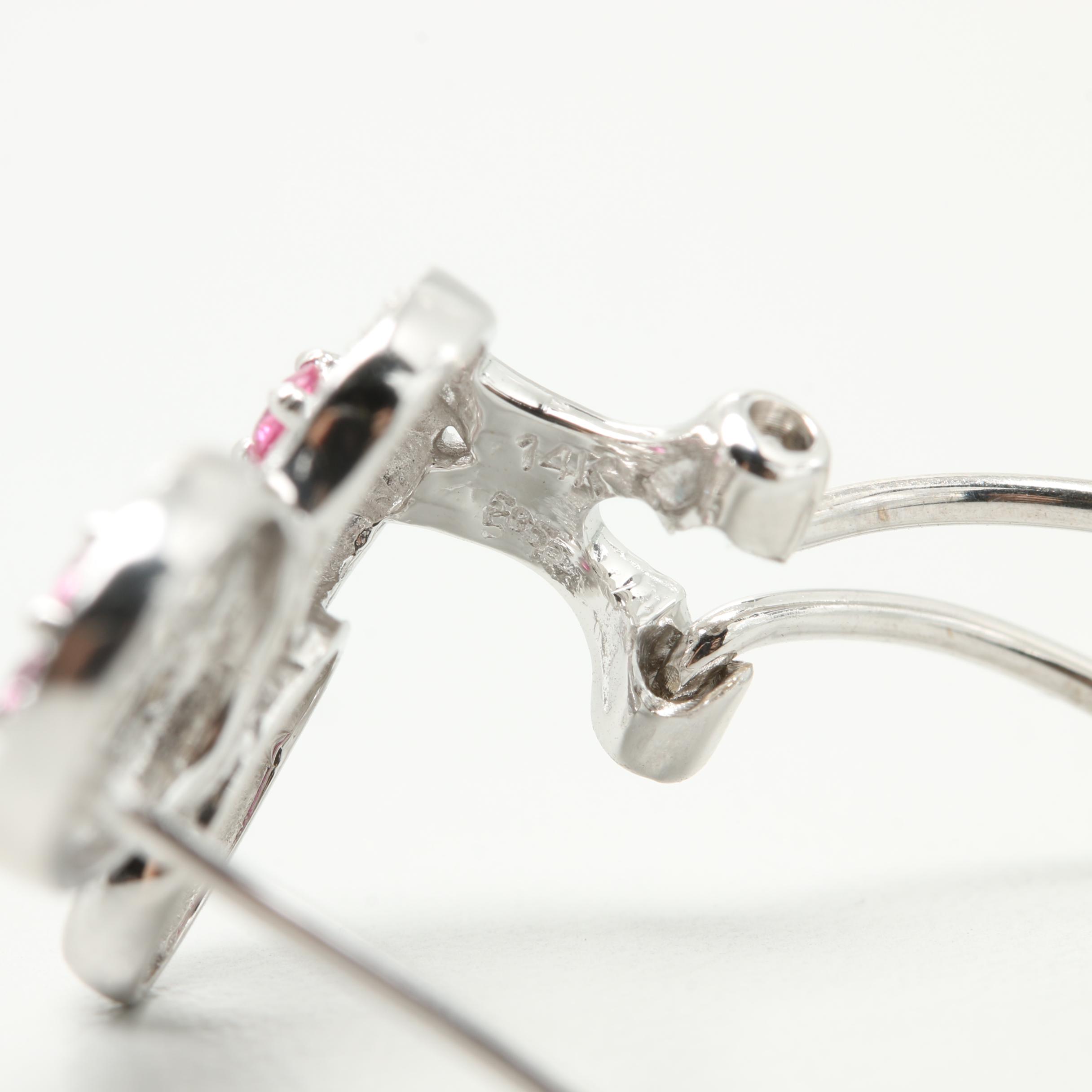 14K White Gold Diamond and Ruby Earrings