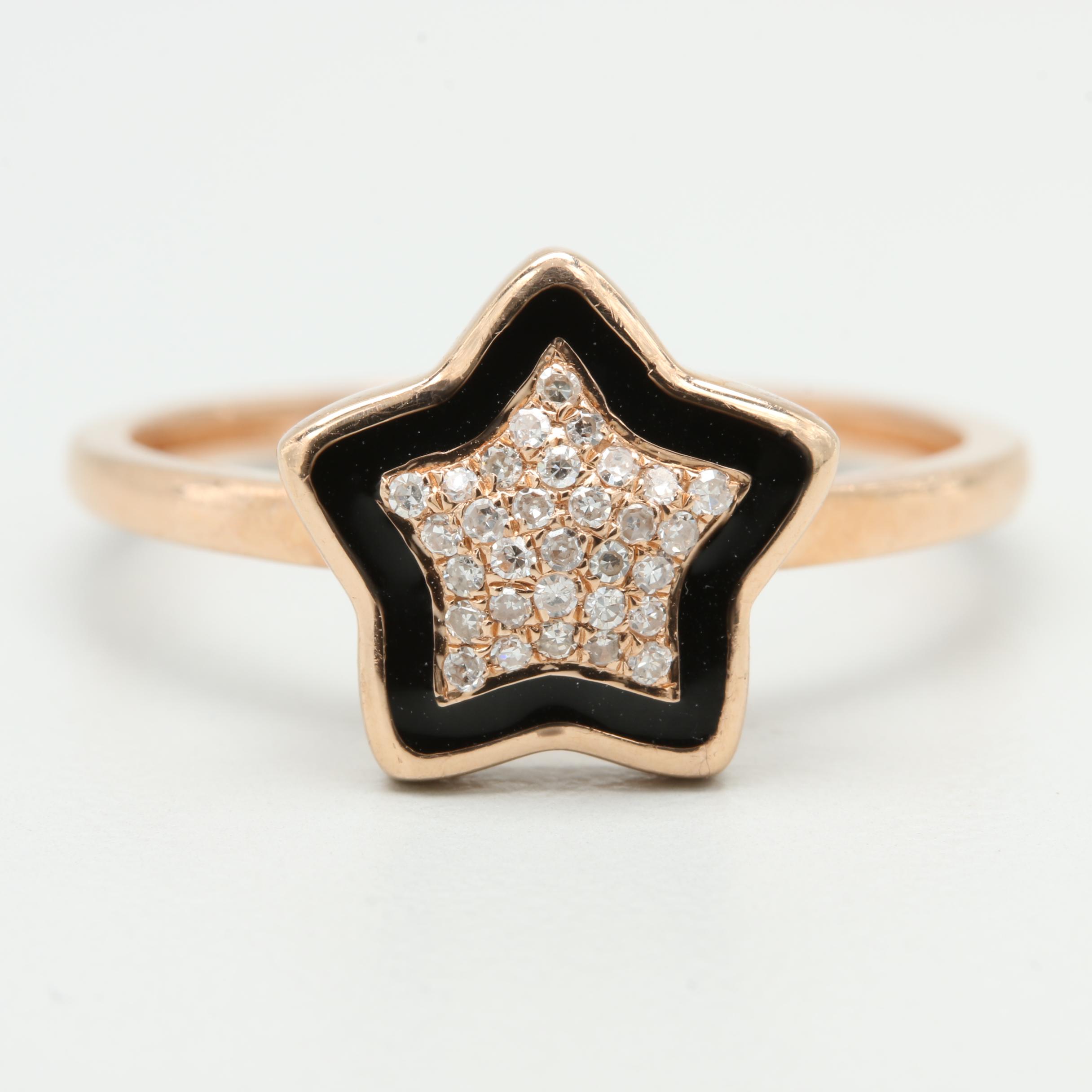 14K Rose Gold Diamond and Enamel Star Ring