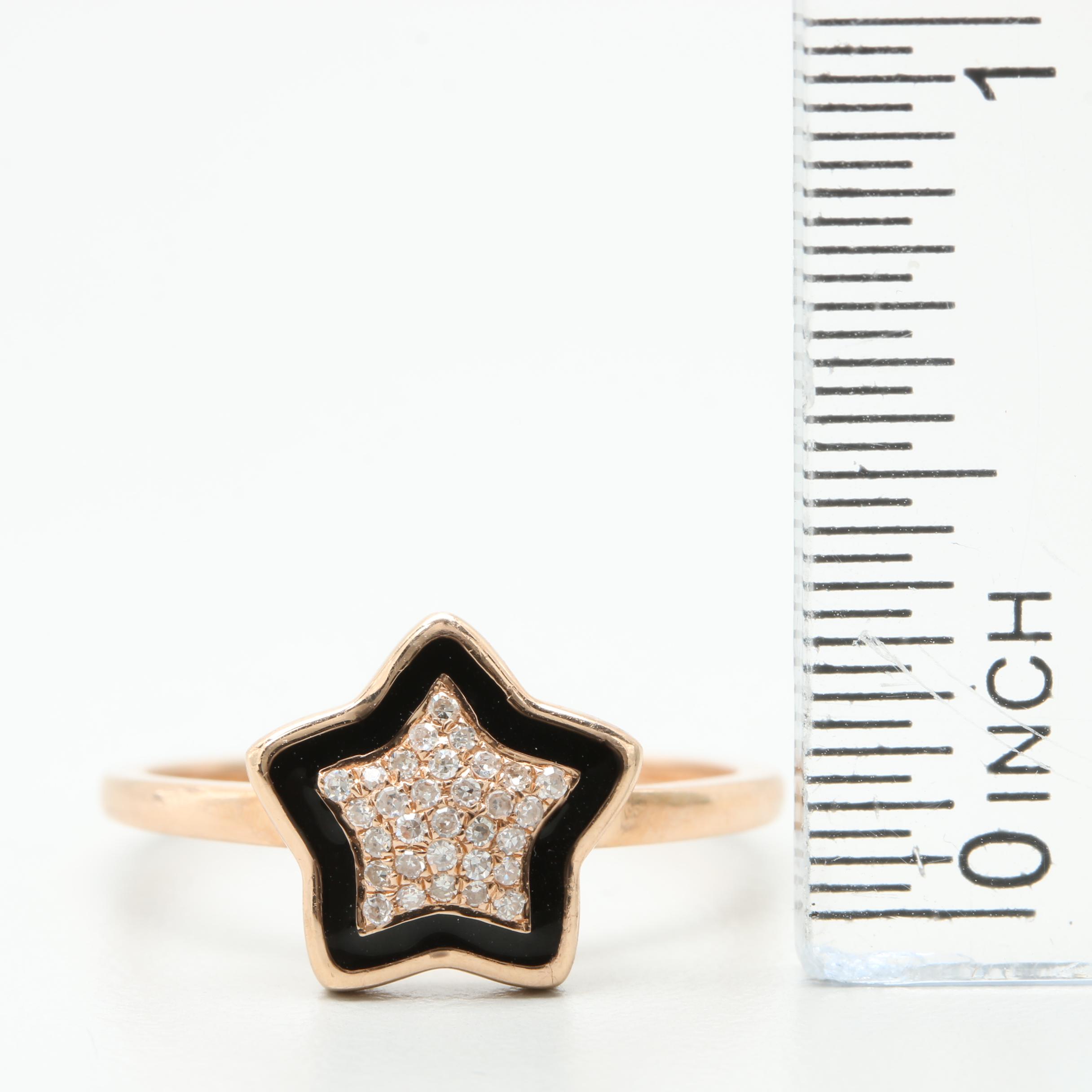 14K Rose Gold Diamond and Enamel Star Ring