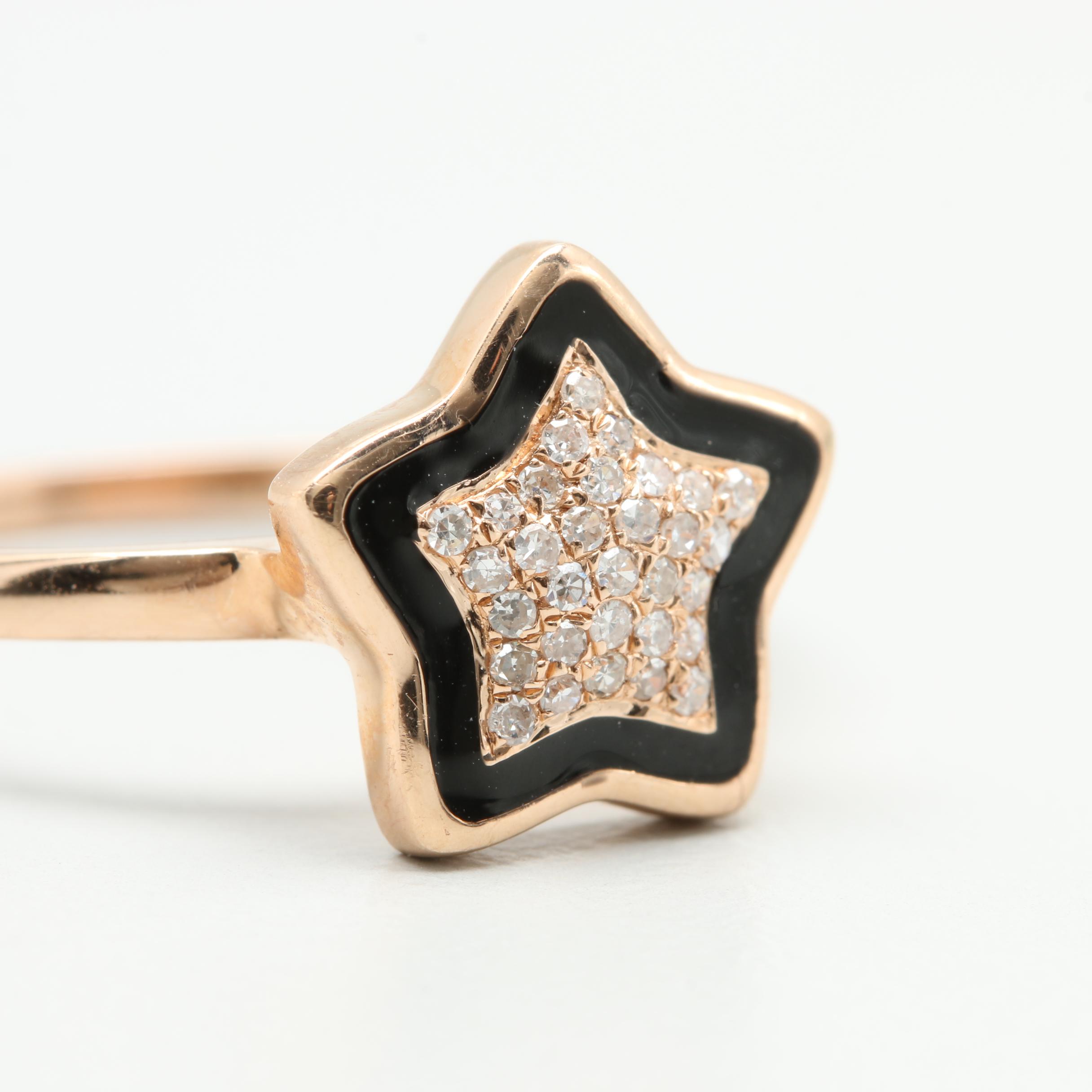 14K Rose Gold Diamond and Enamel Star Ring