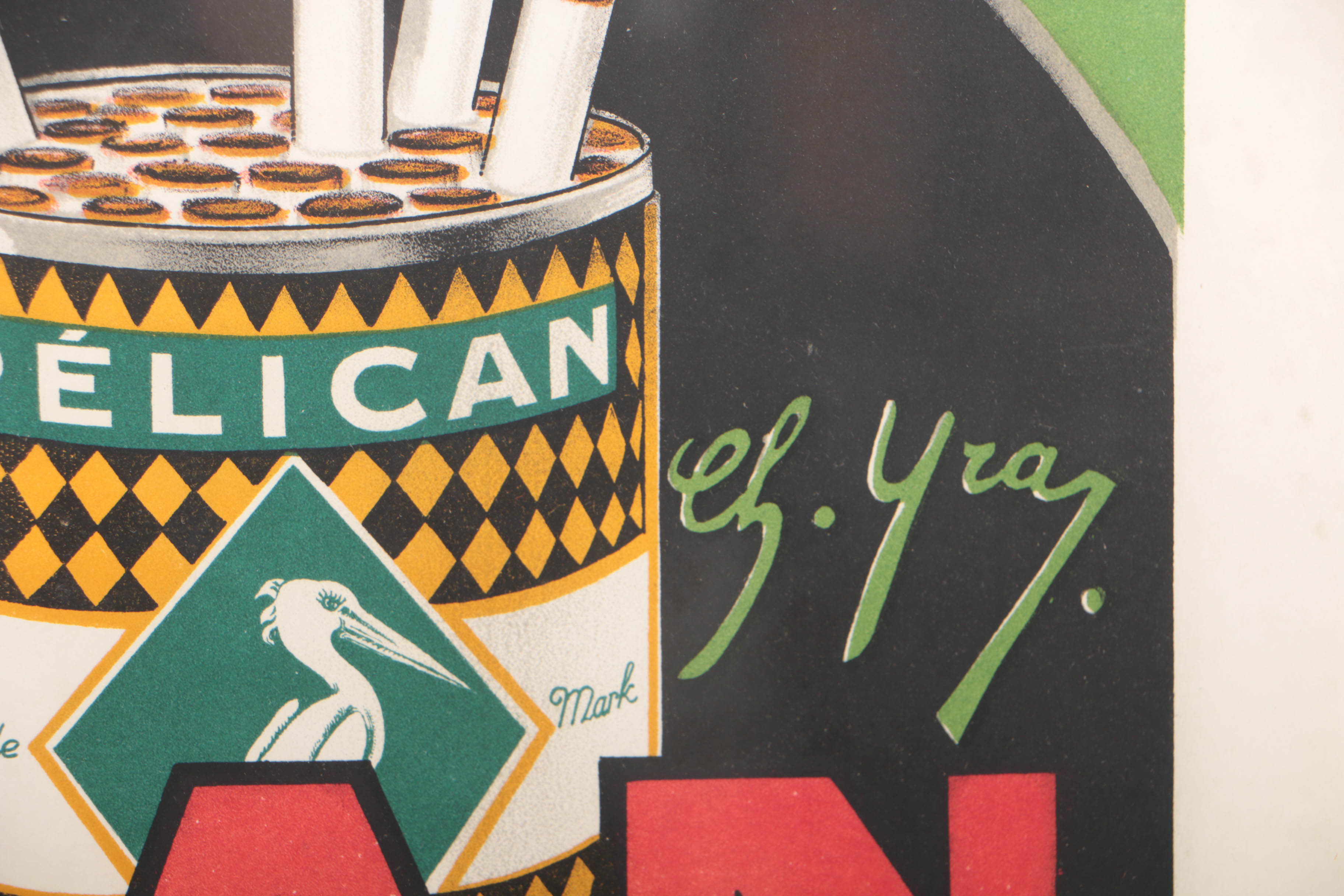 Charles Yray c.1925 Color Lithograph Poster for Pelican Cigarettes