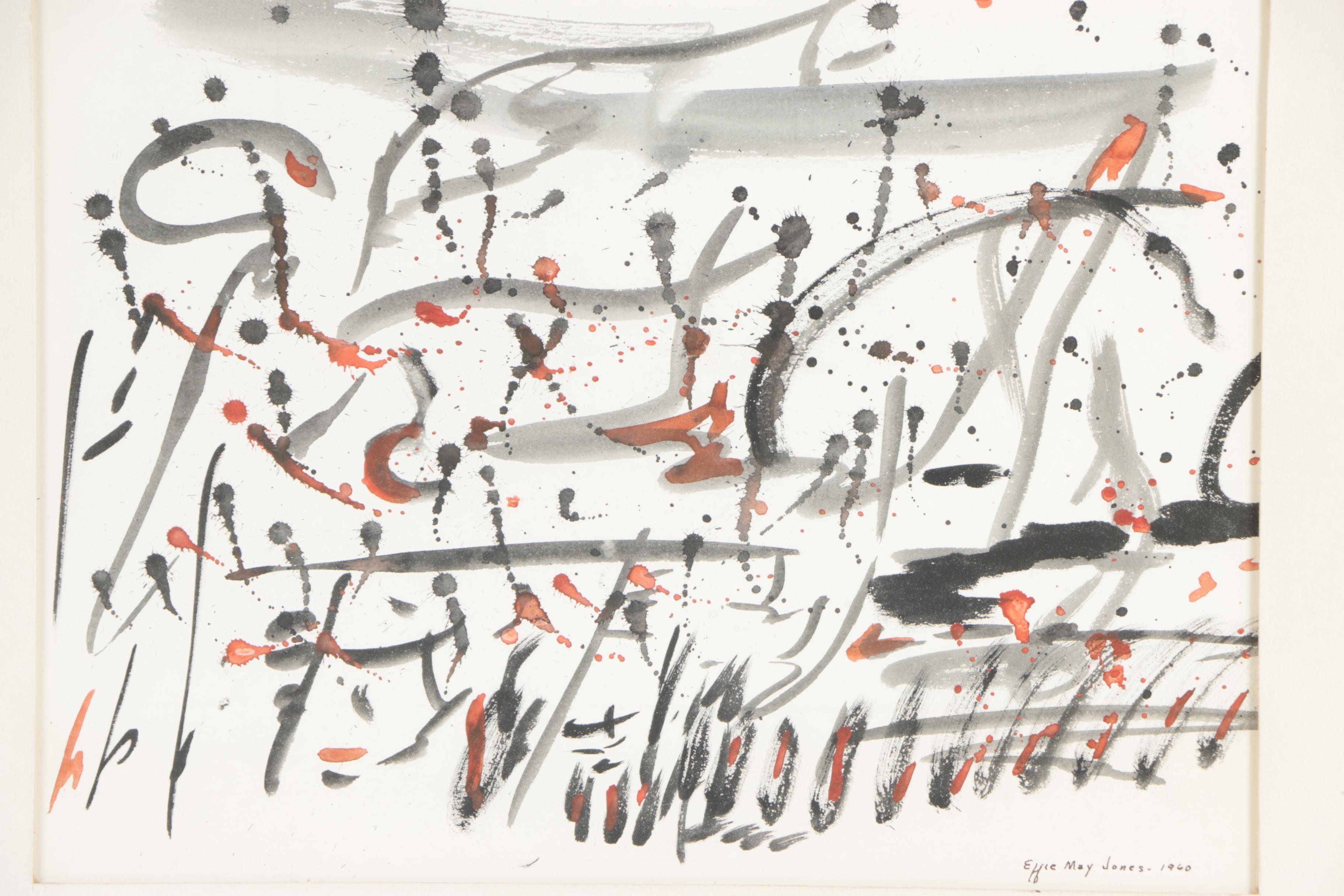 Effie May Jones 1960 Watercolor and Gouache Painting "Black and Red"