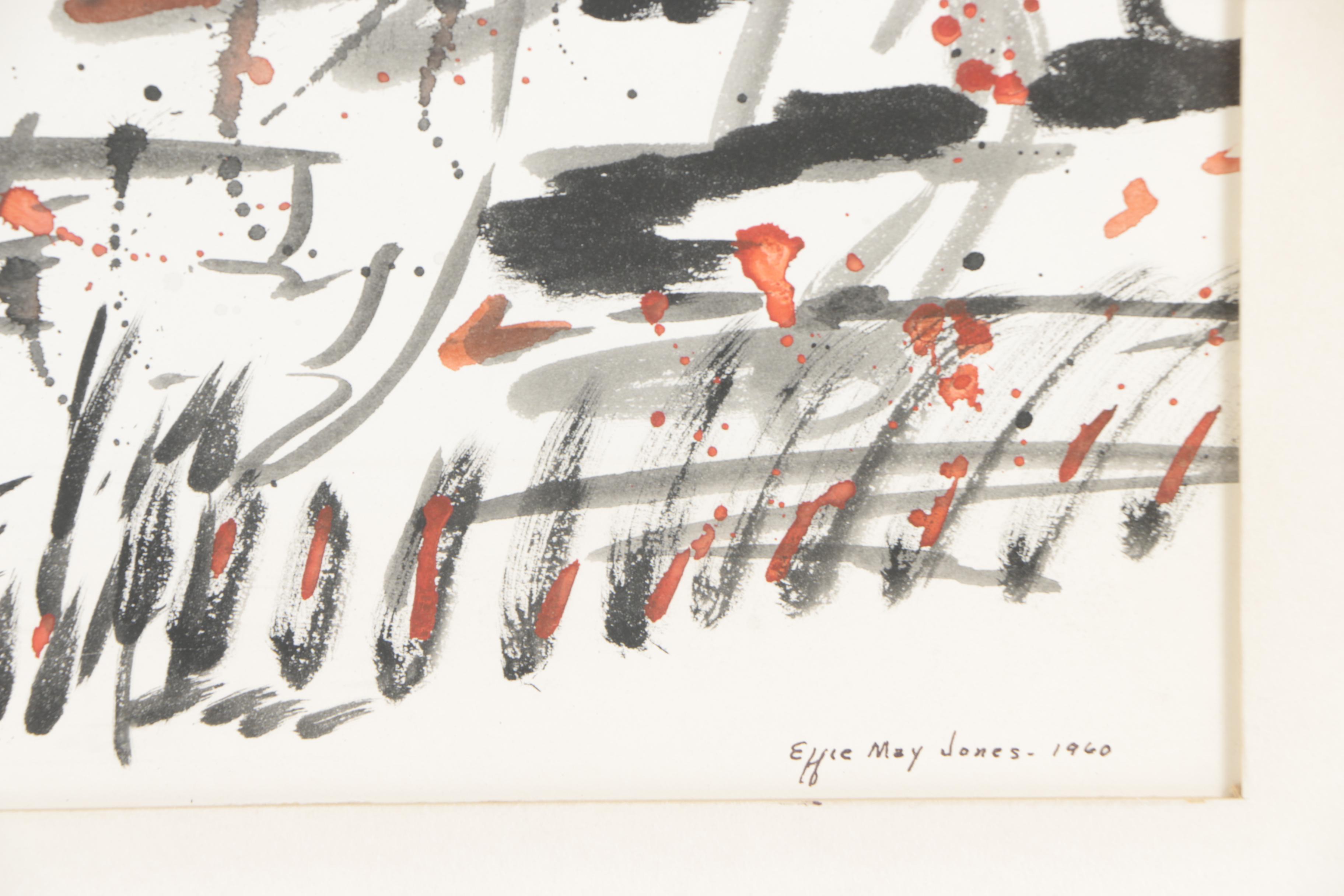 Effie May Jones 1960 Watercolor and Gouache Painting "Black and Red"