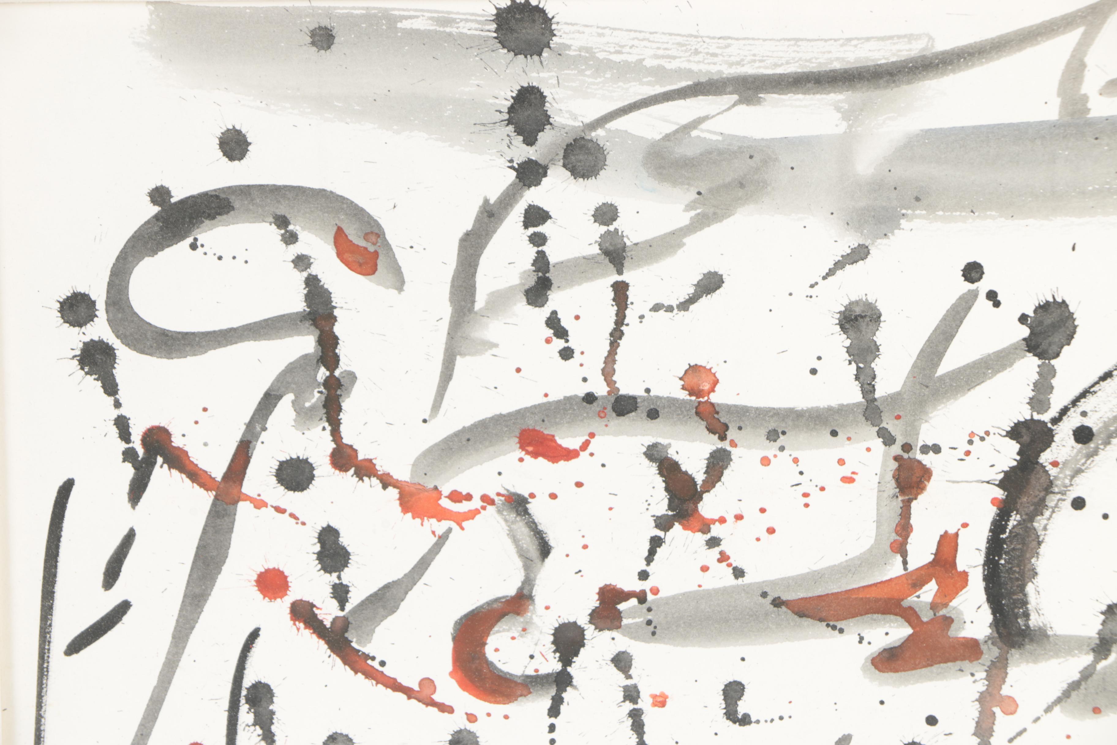 Effie May Jones 1960 Watercolor and Gouache Painting "Black and Red"