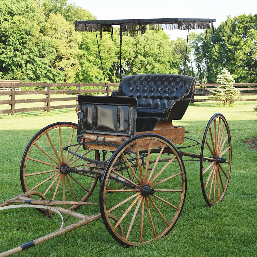 Late 19th Century Natural Oak And  Black Horse Drawn Buggy