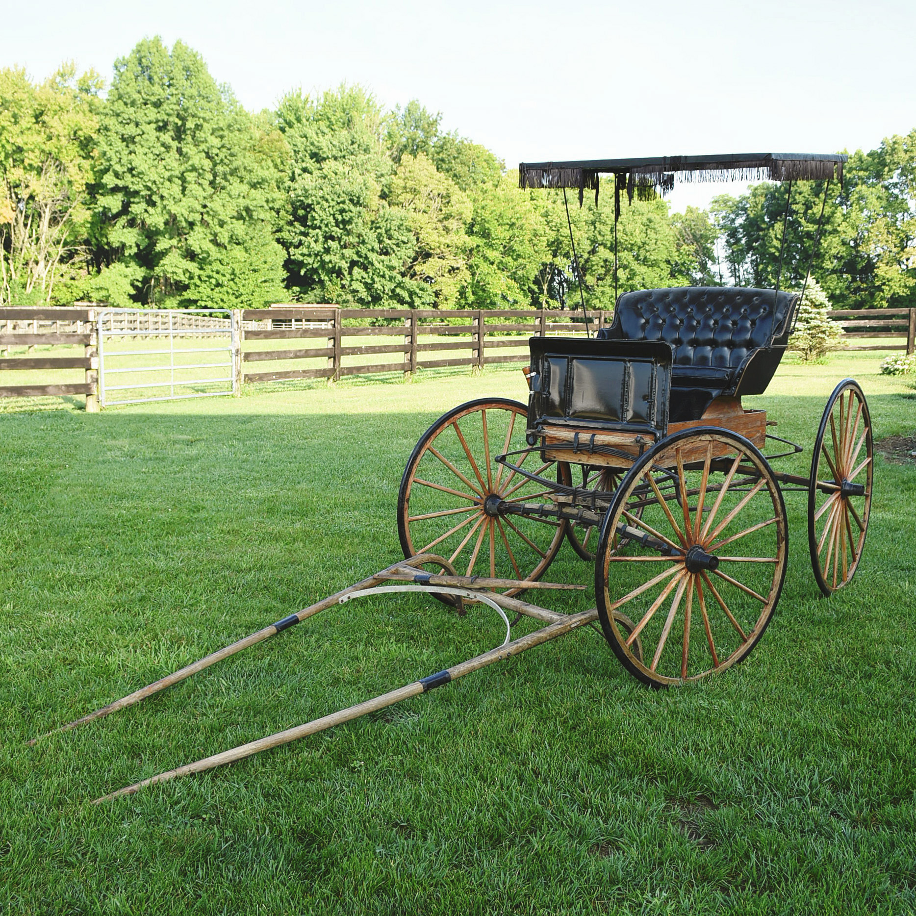 Late 19th Century Natural Oak And  Black Horse Drawn Buggy